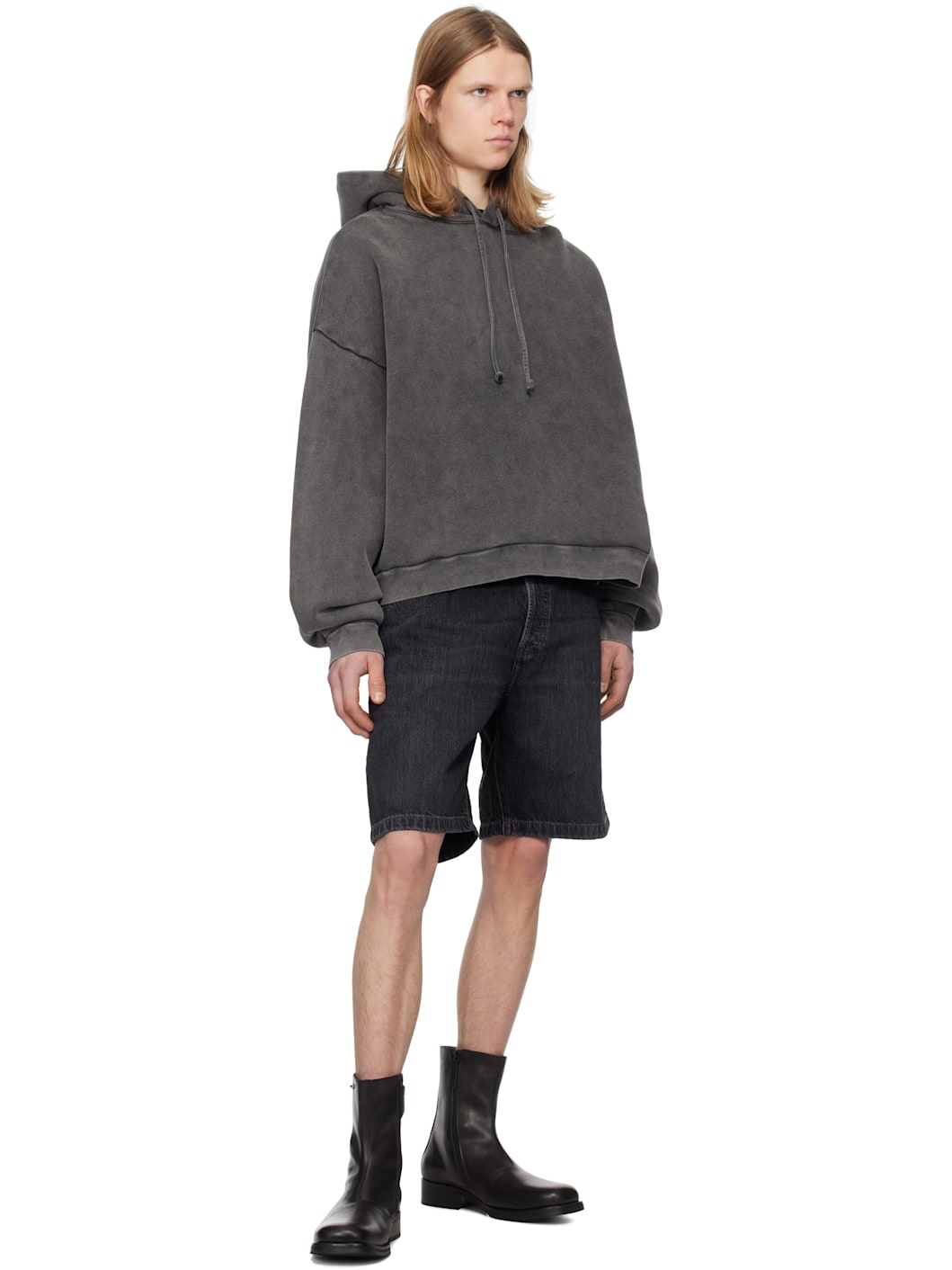 Black Loose Fit Denim Shorts - 4