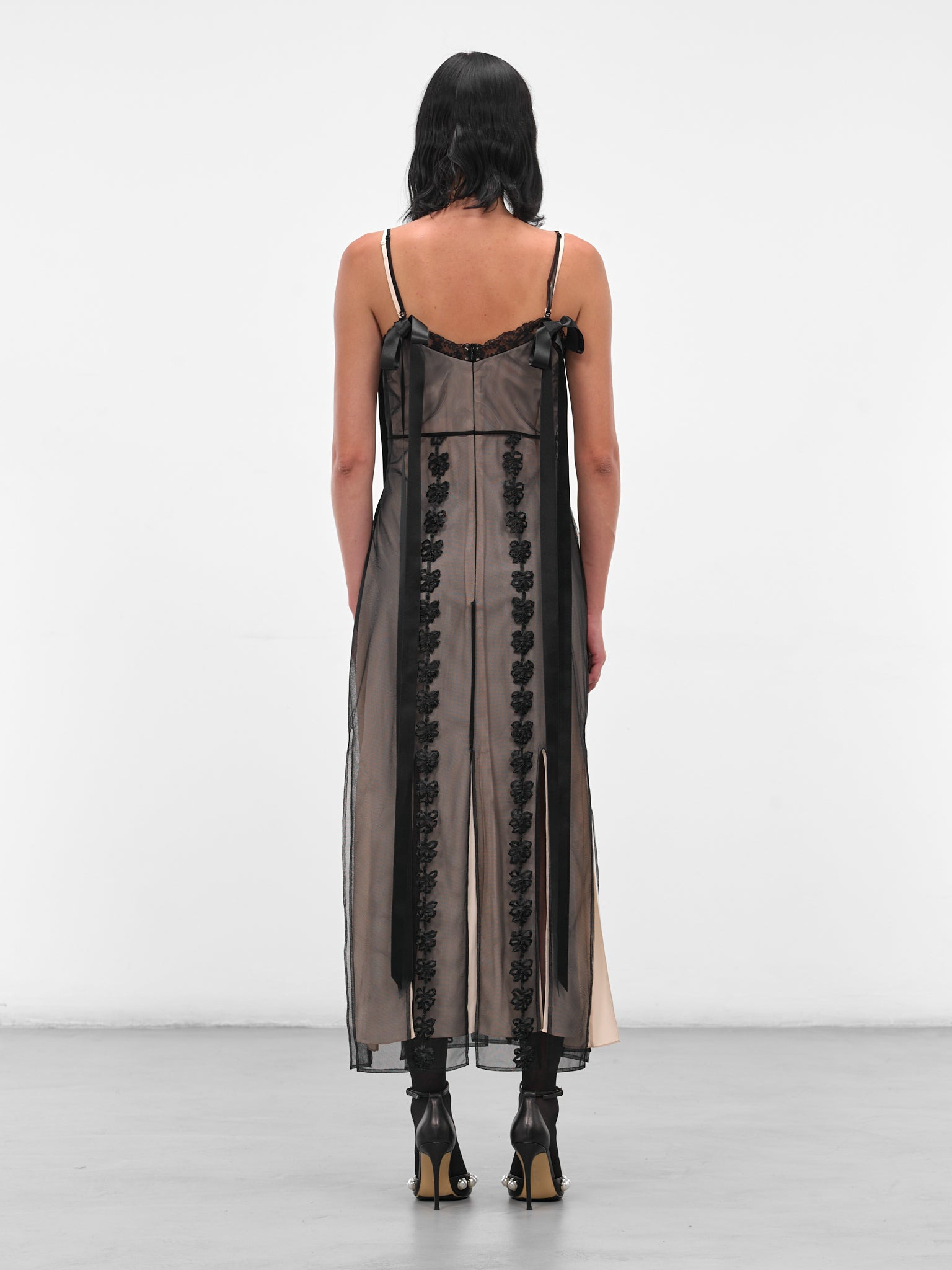 Black Layered Slit Ribbon Dress - 3