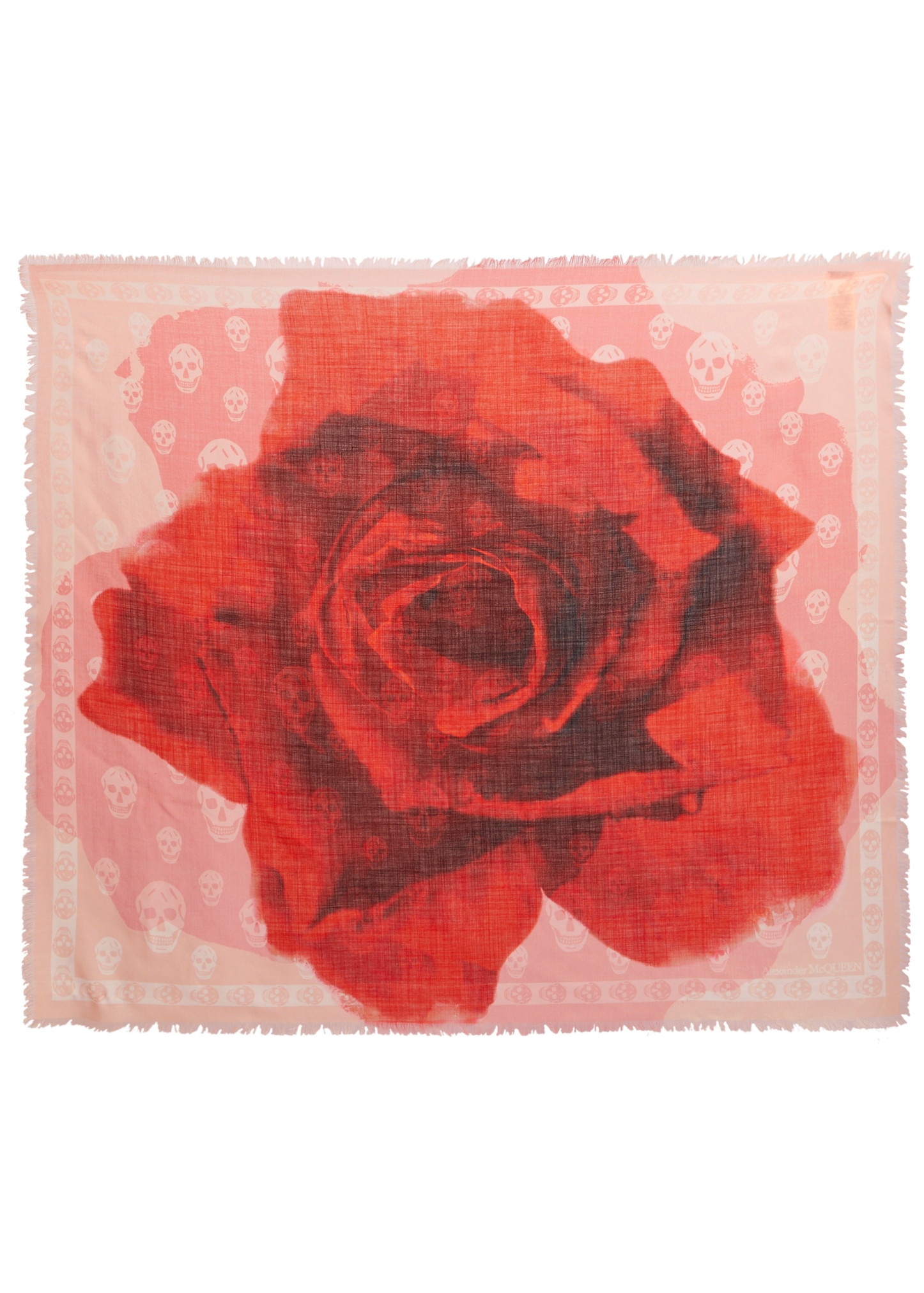 Rose and skull-print wool scarf - 1