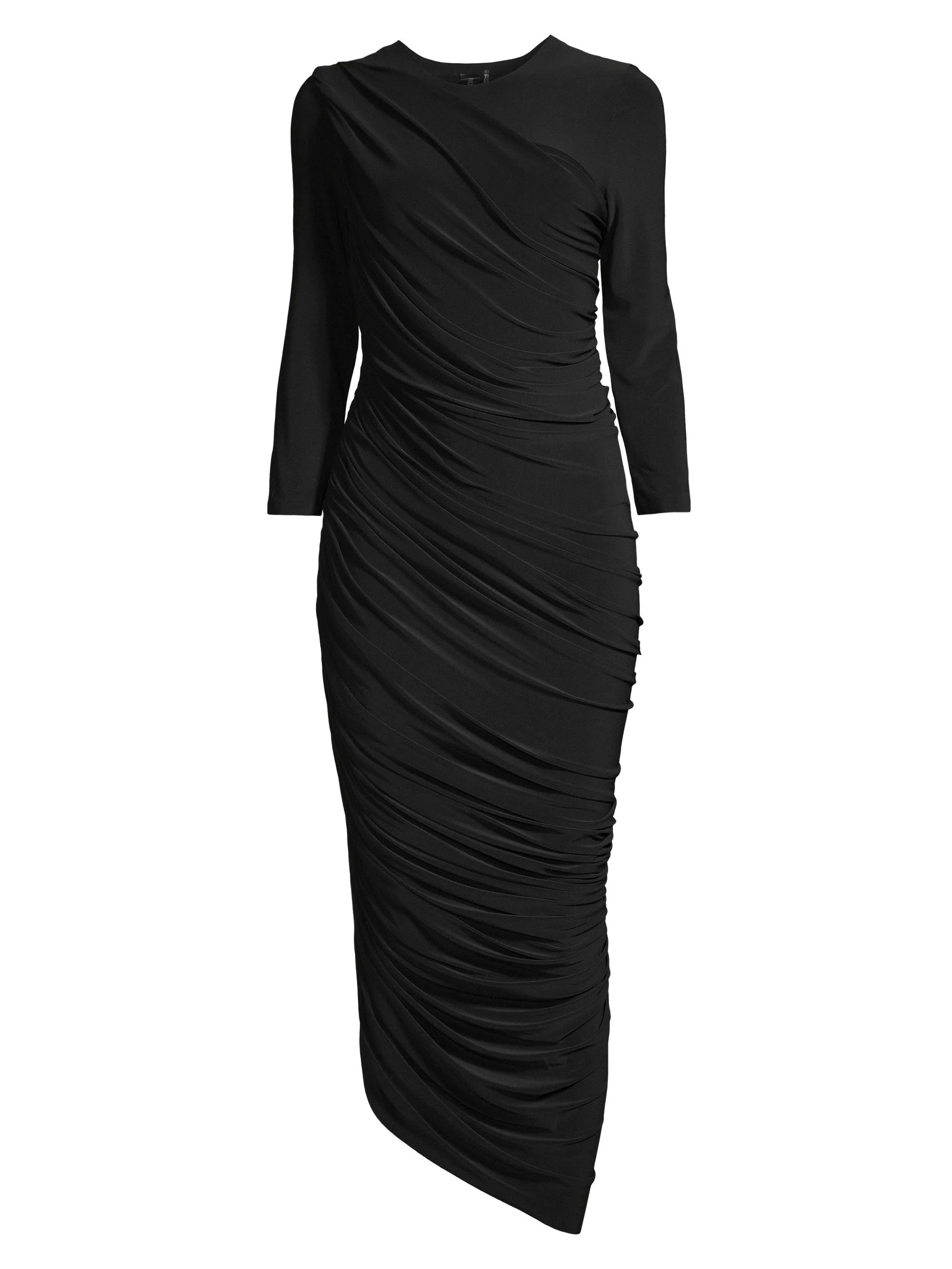 Women's Diana Ruched Bracelet-Length Sleeve Gown - Black - 1