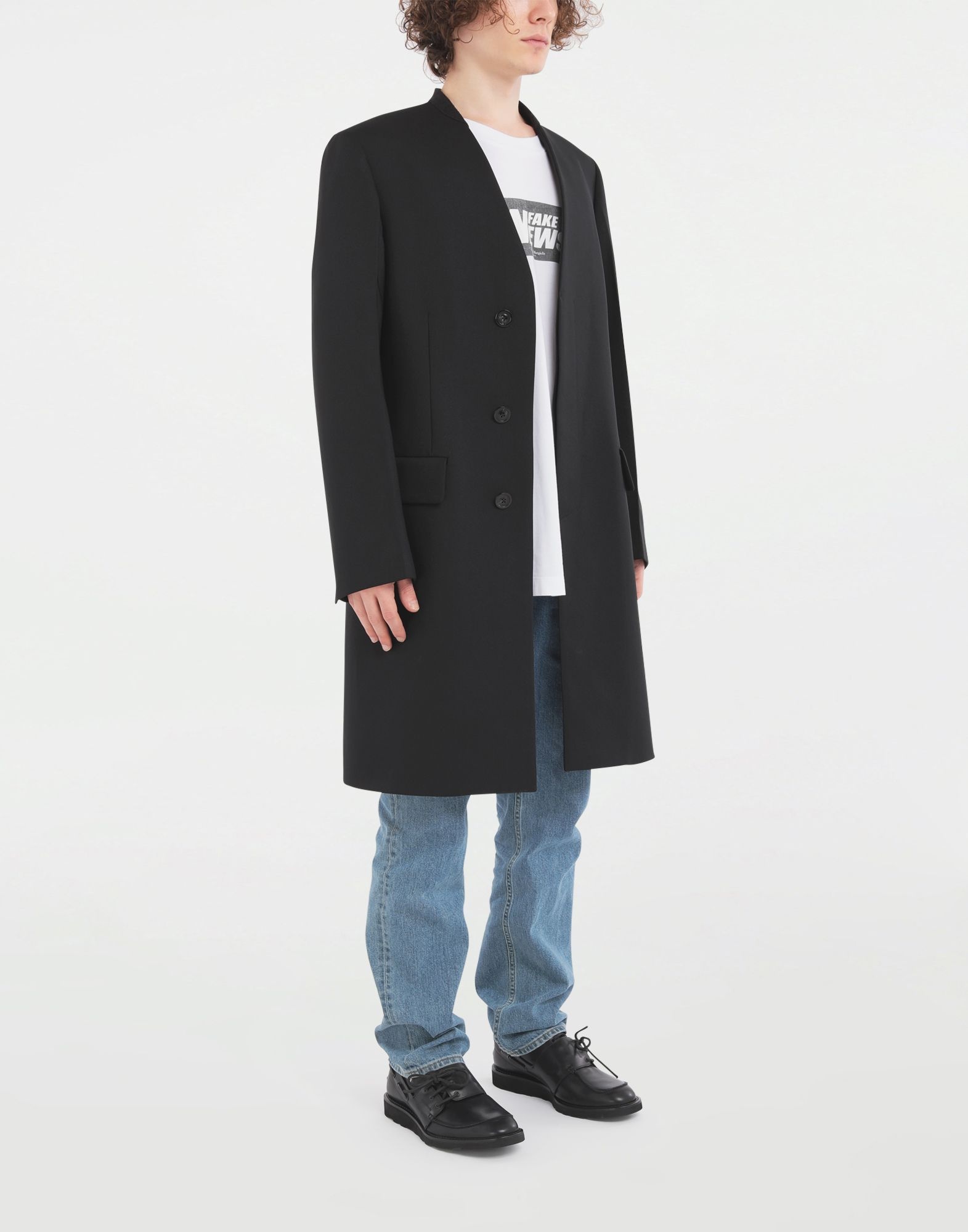 Collarless twill coat - 3