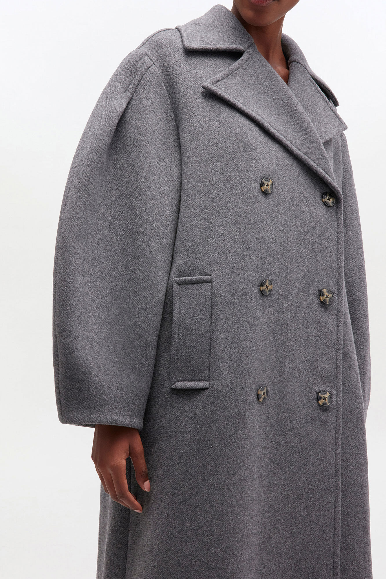 GREY WOOL PEACOAT LONG - 4