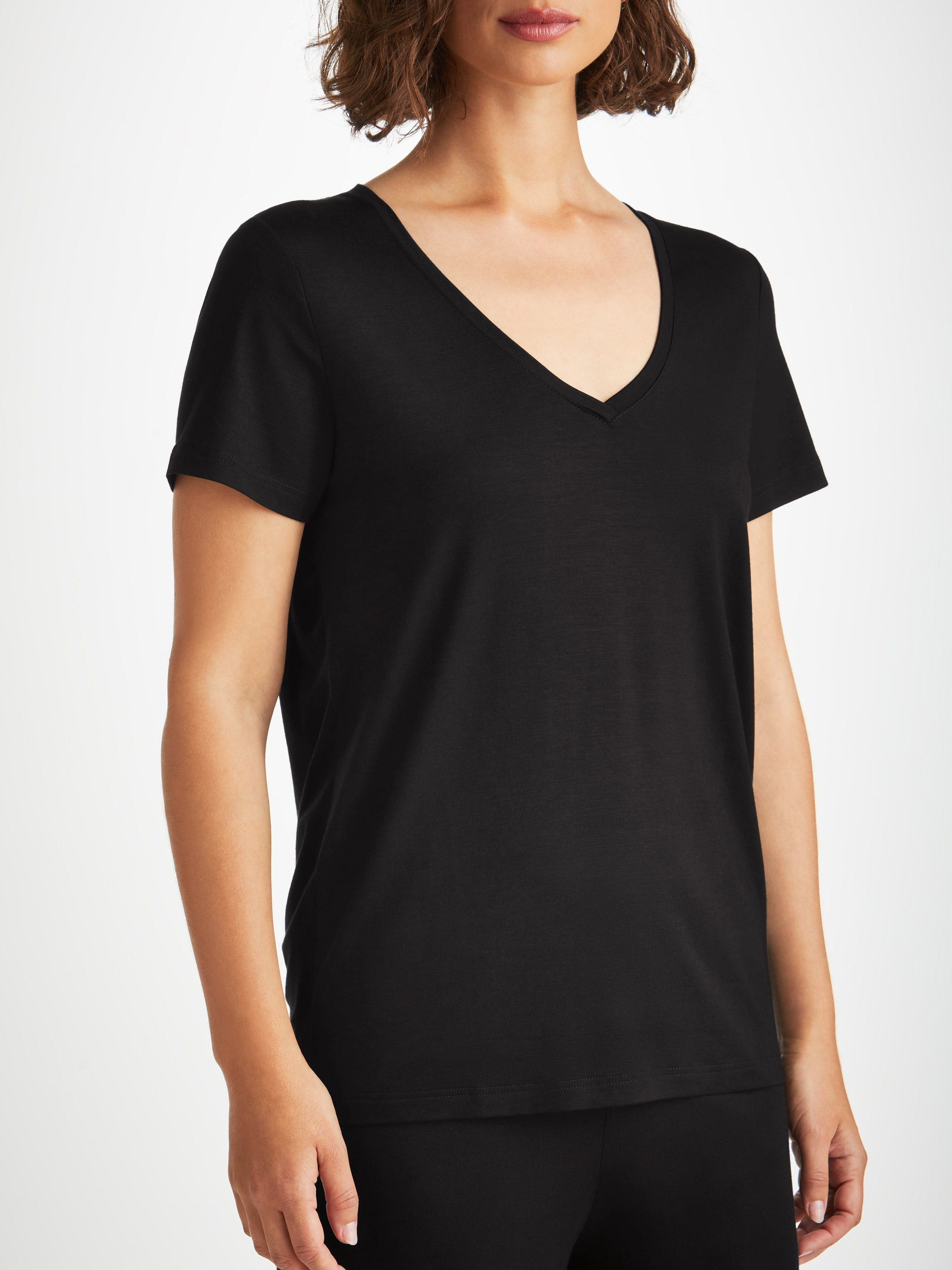 Women's V-Neck T-Shirt Lara Micro Modal Stretch Black - 6