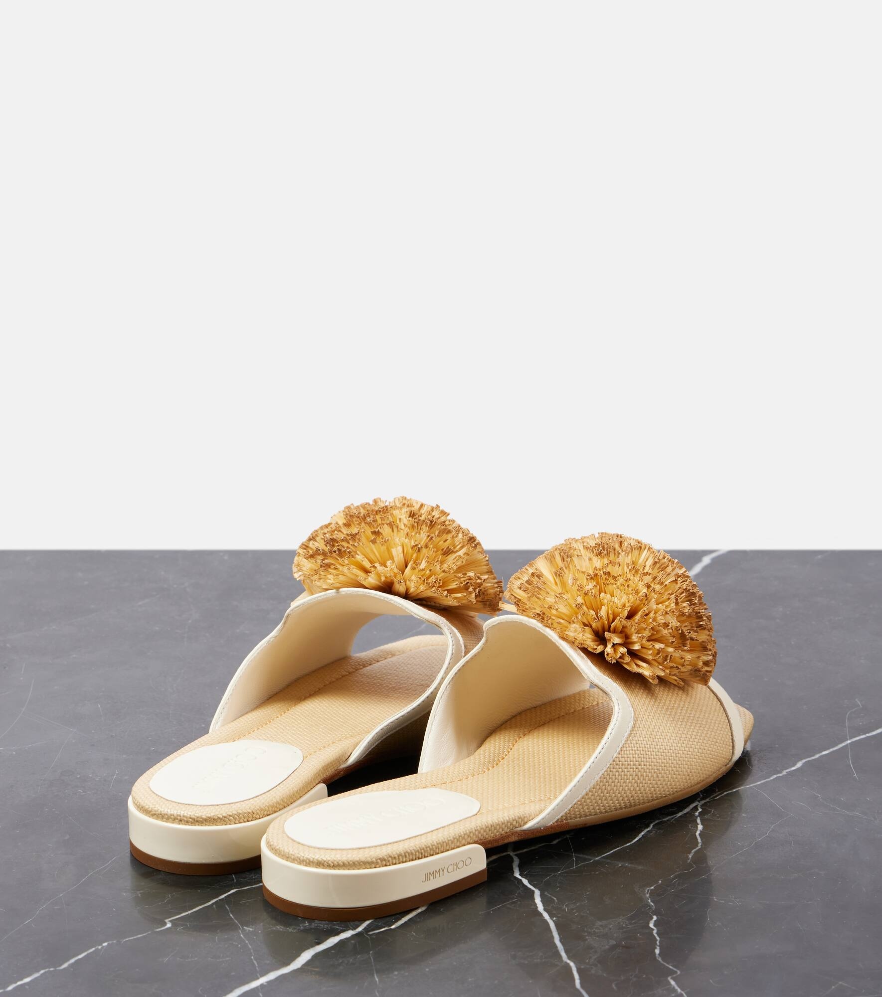 Nako leather-trimmed raffia slides - 3