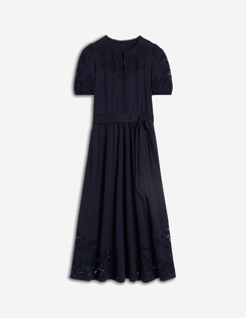 Cutwork Detail Midi Dress-Navy 1