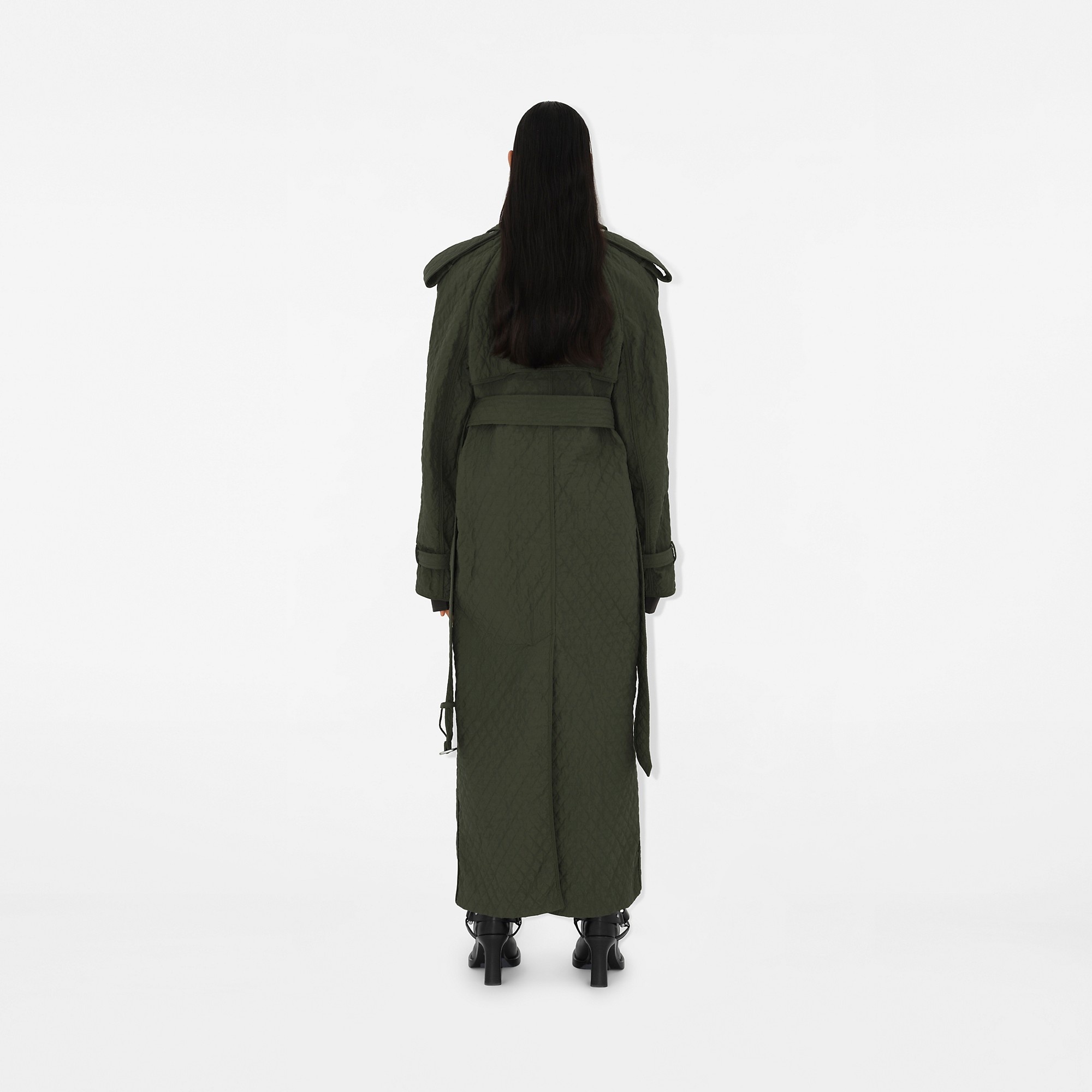 Long Quilted Nylon Trench Coat - 4