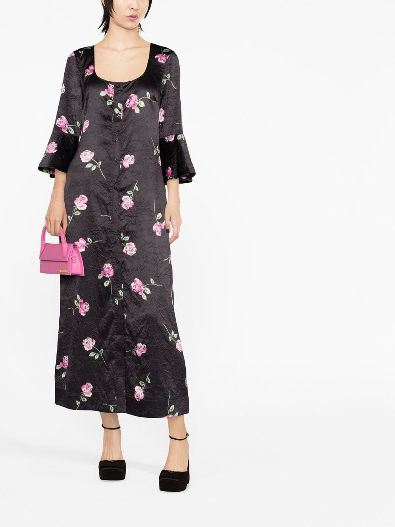GANNI floral-print crinkled midi dress outlook