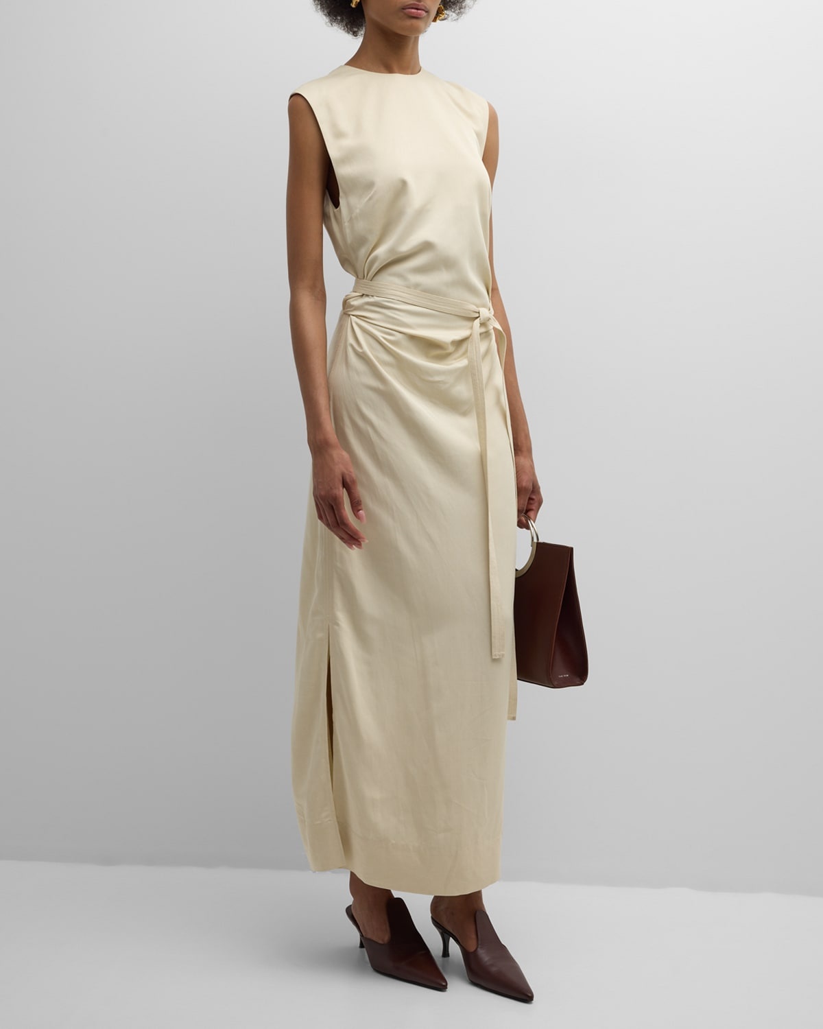 Ruched Sleeveless Tie-Waist Fluid Maxi Dress - 3