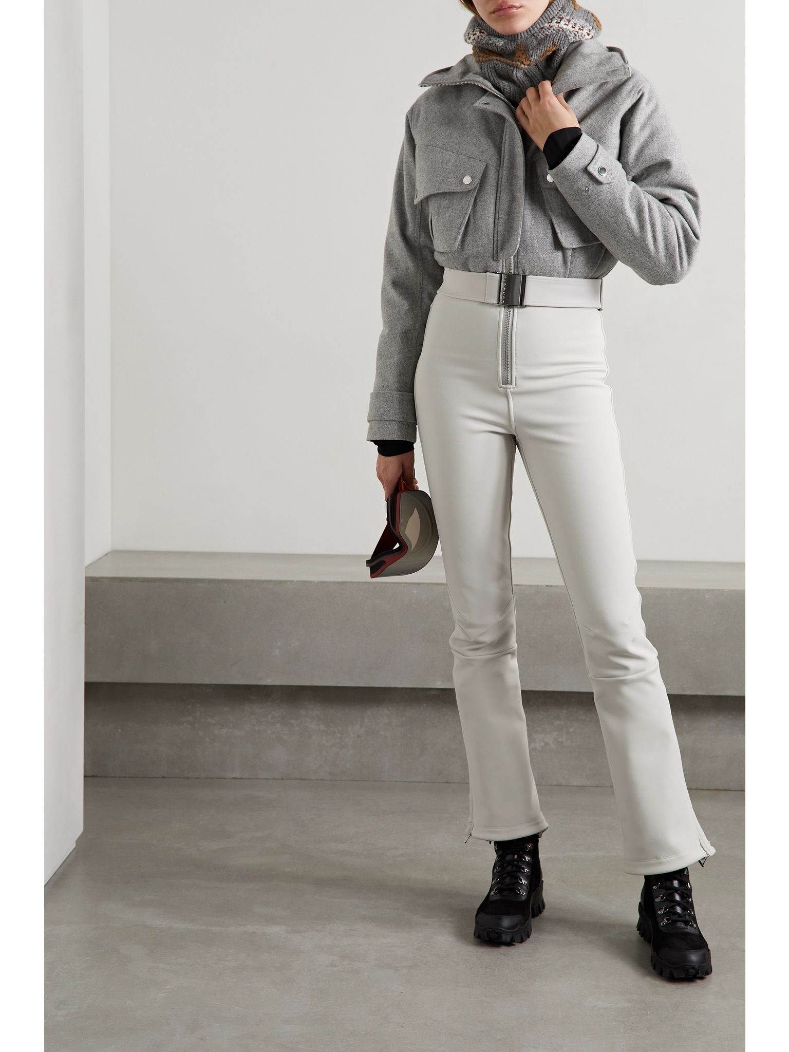 The Telluride belted two-tone wool-blend and twill ski suit Gray - 2