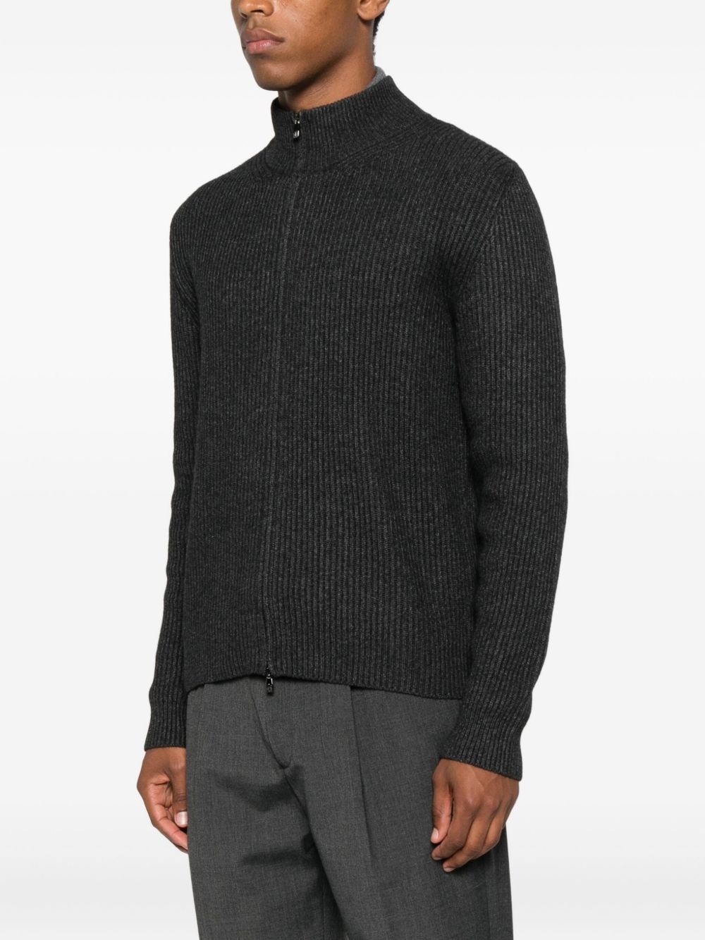 ribbed zip-up cardigan - 3
