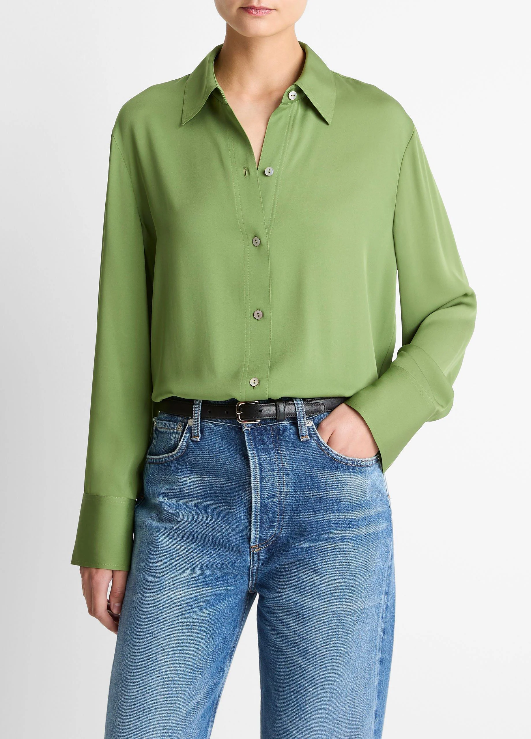 Stretch-Silk Button-Front Blouse - 1