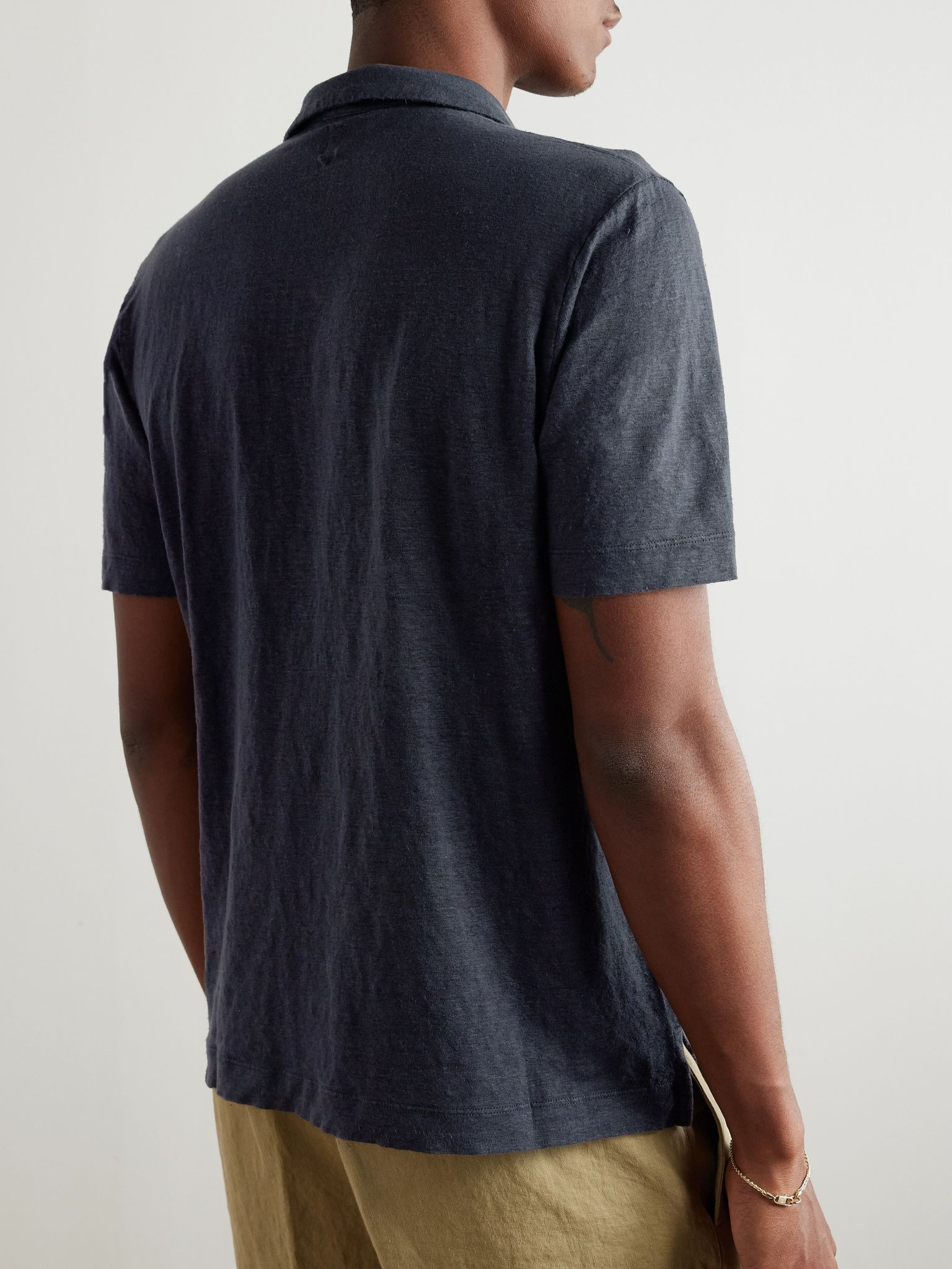 Linen Polo Shirt Navy - 3
