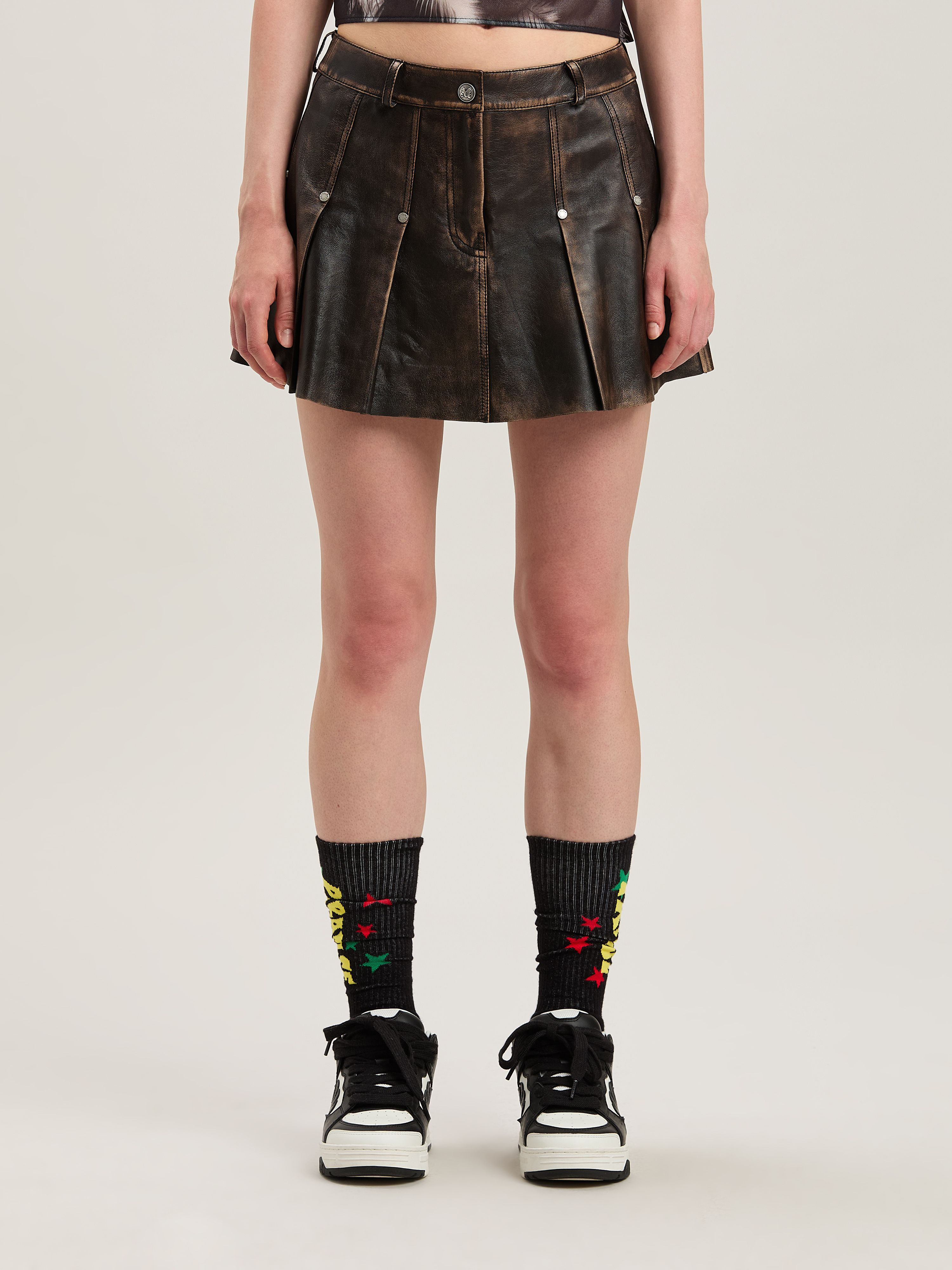 Curved logo Leather miniskirt - 3