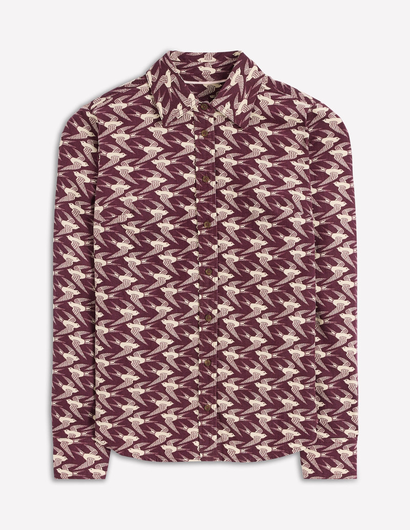 Sienna Cord Shirt-Dark Cherry, Swooping Swallow 1