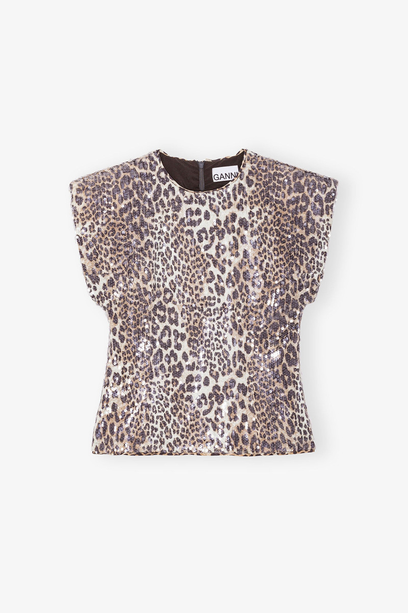 LEOPARD PRINTED STRETCH SEQUINS BLOUSE - 1