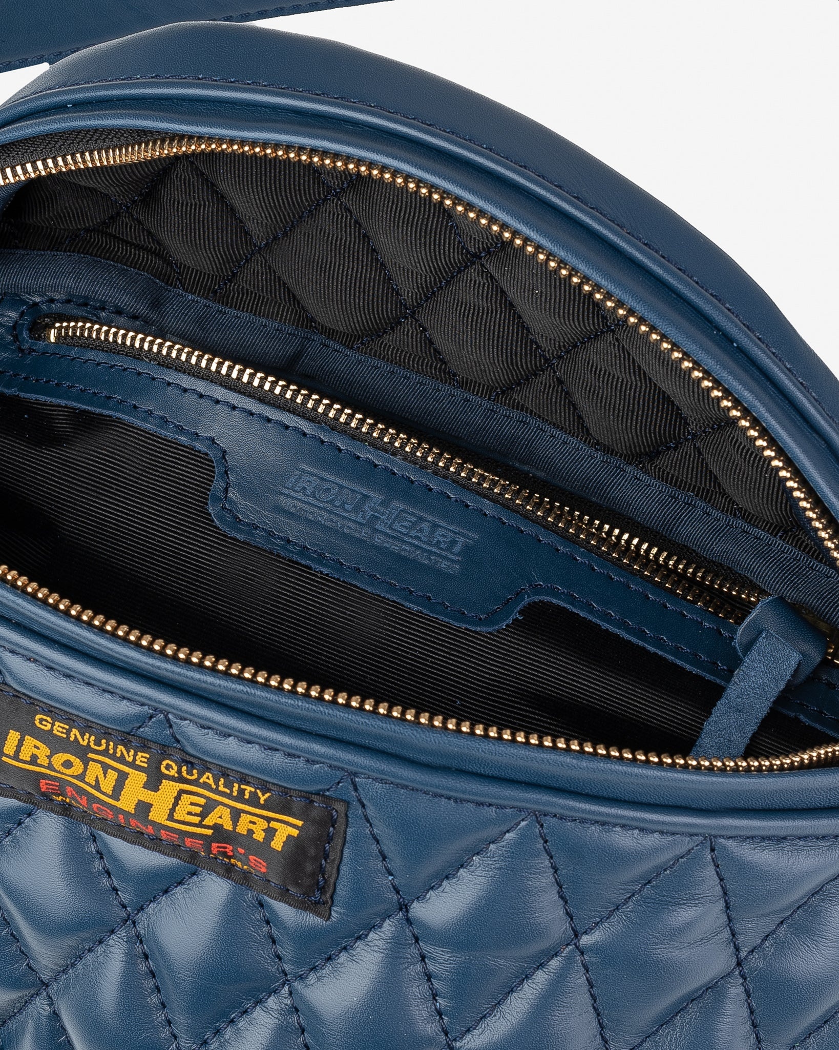 IHE-45-NAV Diamond Stitched Leather Waist Bag - Navy - 10