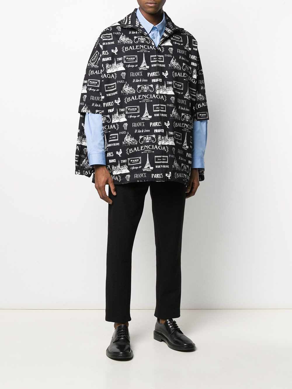 Paris-print layered-sleeve jacket - 2