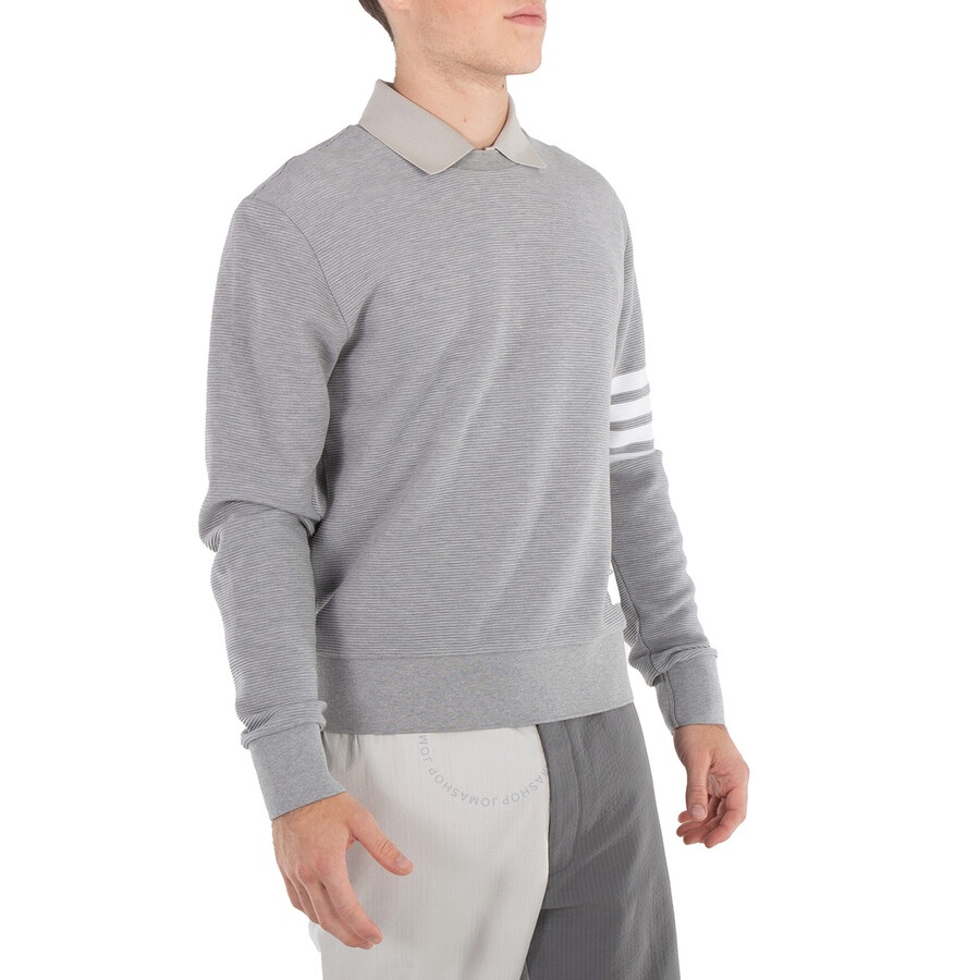 Thom Browne Men's Light Grey 4-Bar Stripe Sleeve Sweatshirt - 3