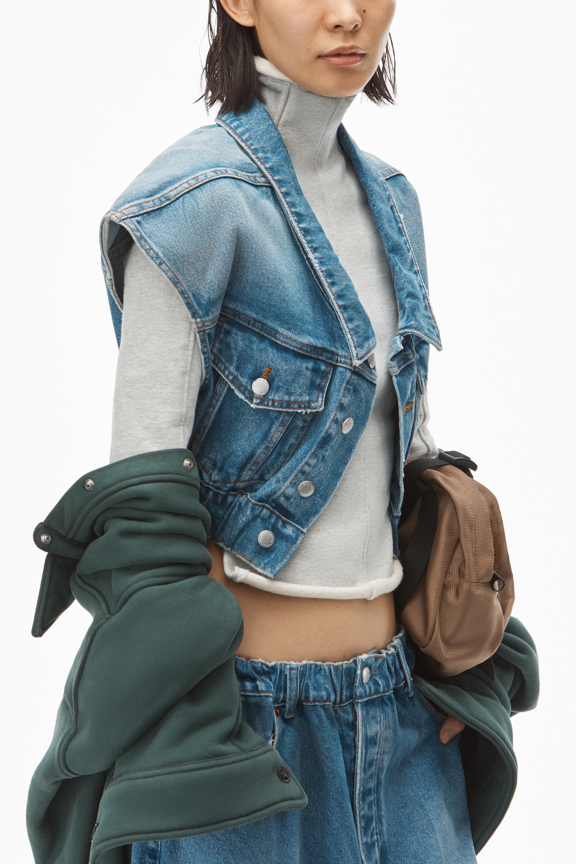 RUCHED WAIST VEST IN DENIM - 3