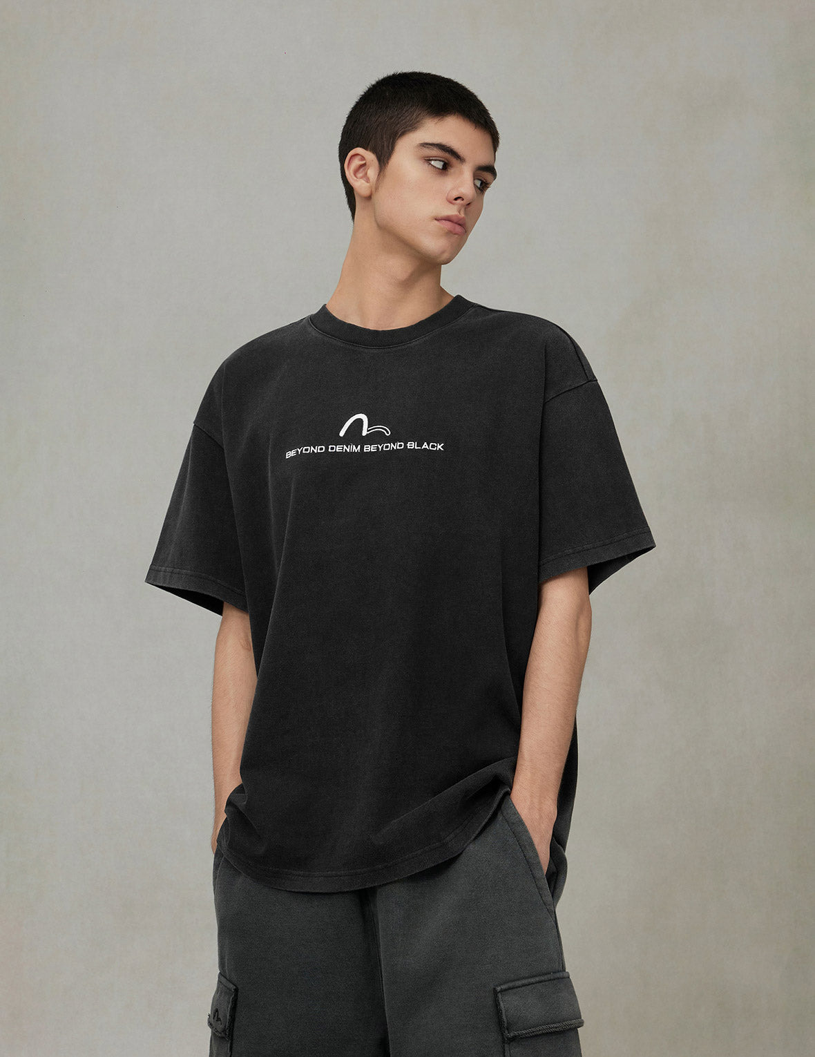 EVISUKURO Embroidery Washed Relax Fit T-shirt - 3