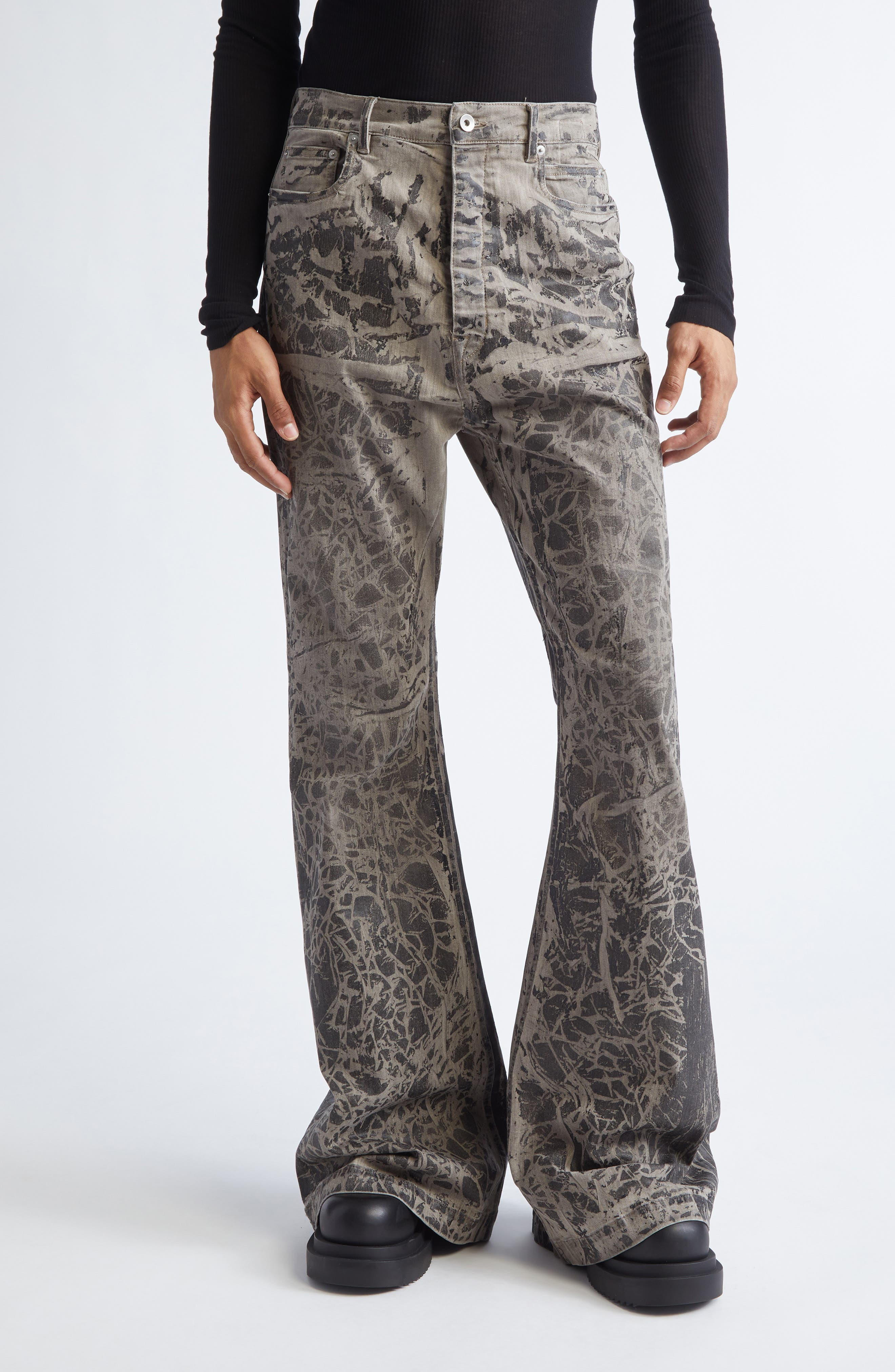 Rick Owens DRKSHDW Bolan Bootcut Jeans in Black Washed Foil at Nordstrom - 1
