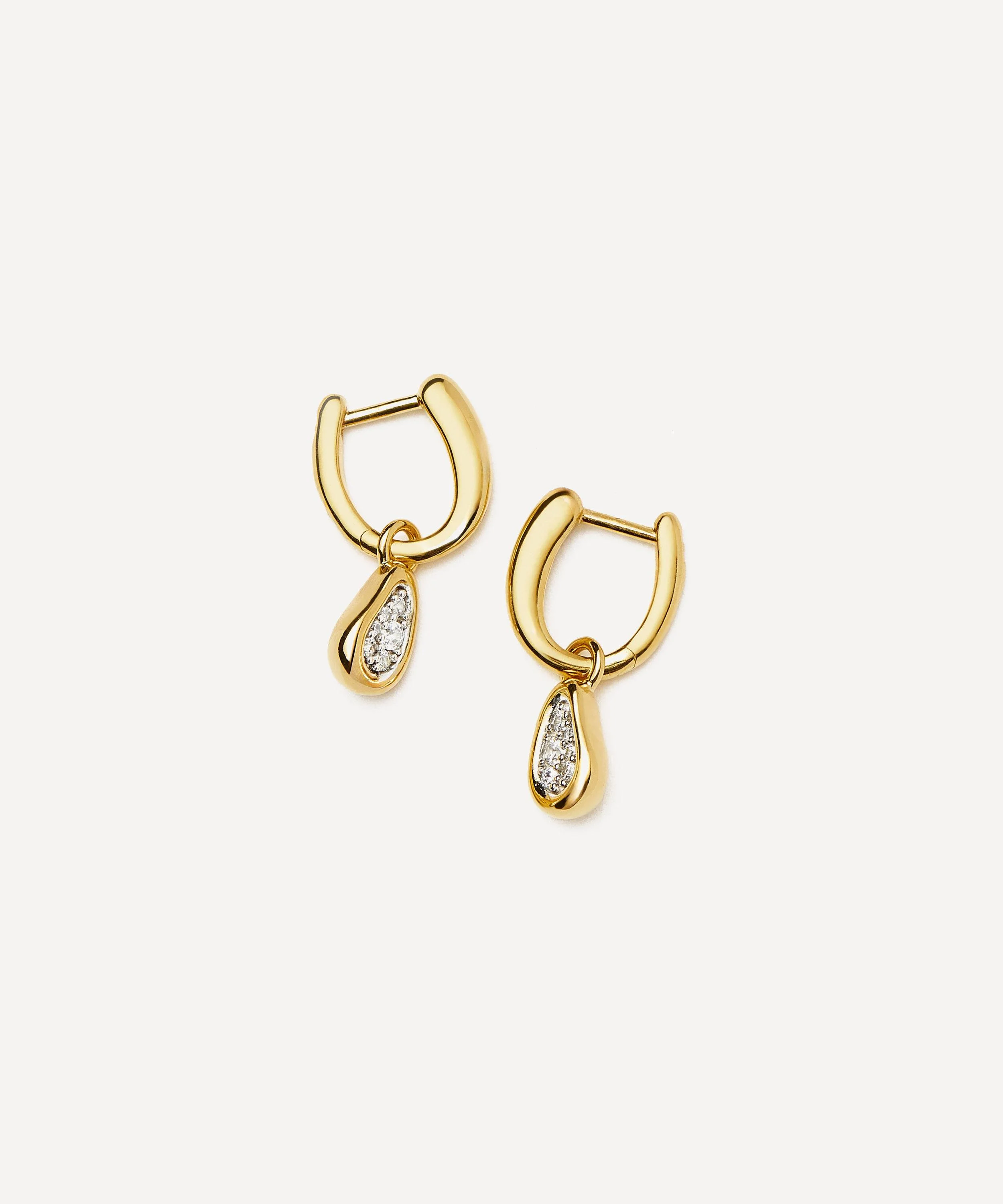 18ct Gold-Plated Molten Teardrop Pavé Charm Hoop Earrings - 1