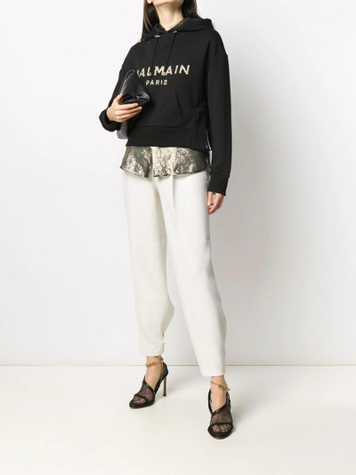 Balmain crystal-embellished cropped hoodie outlook