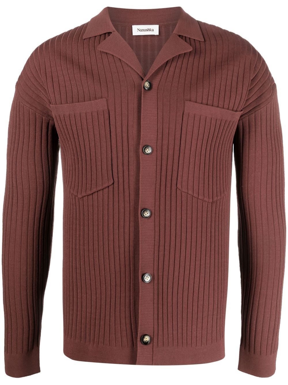 ribbed-knit notched-collar cardigan - 1