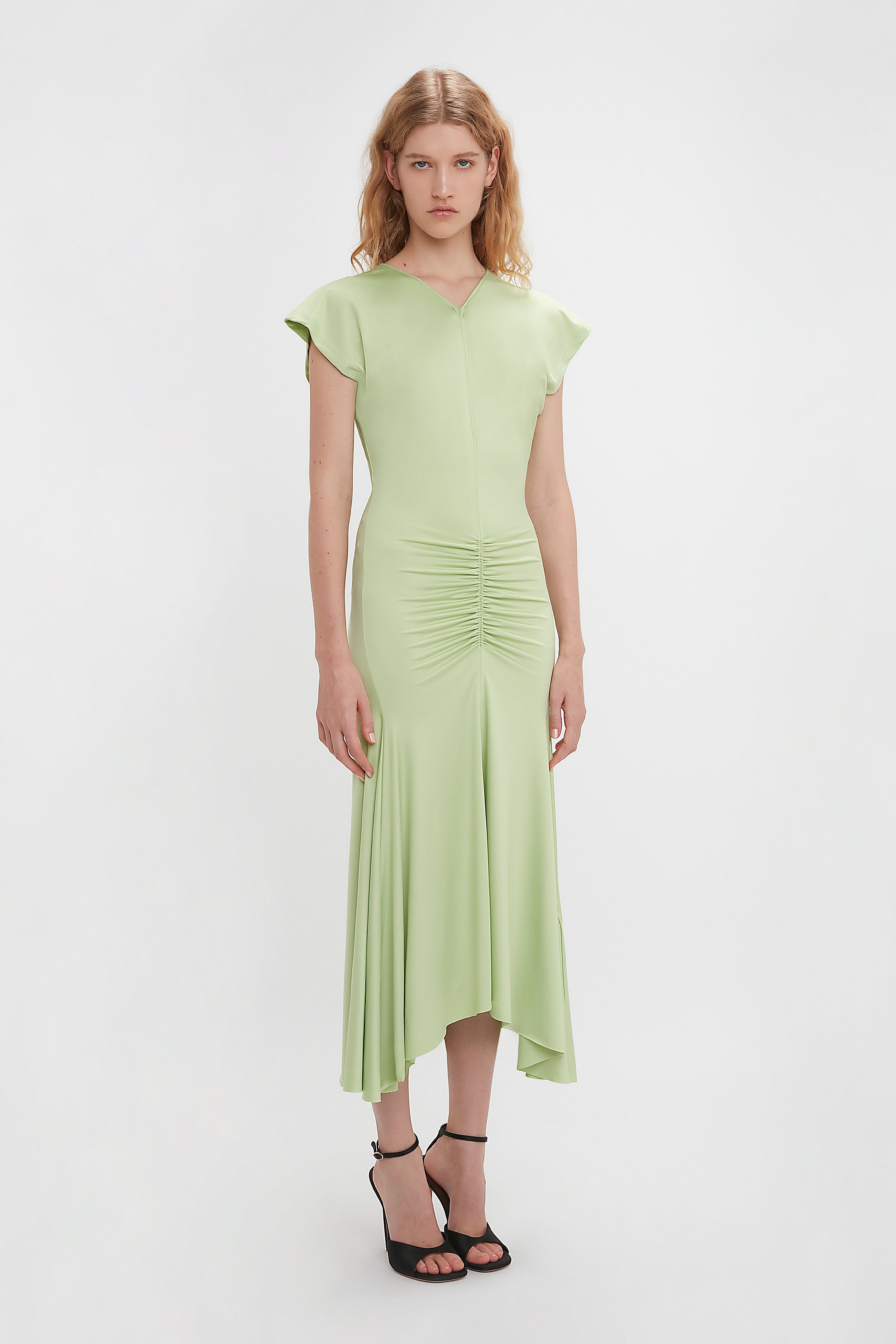 Sleeveless Rouched Jersey Dress In Pistachio - 3