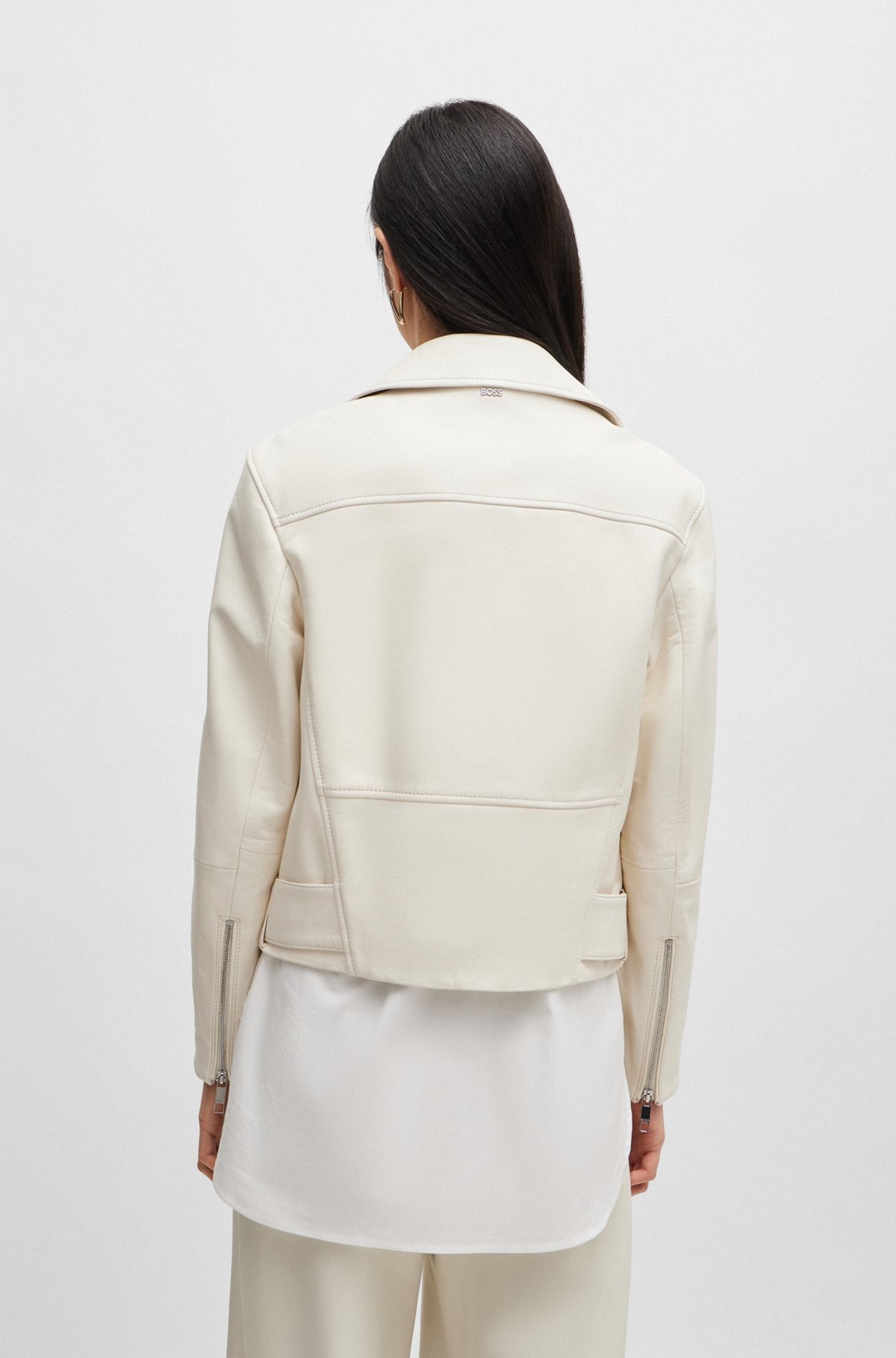 LEATHER JACKET WITH SIGNATURE LINING AND ASYMMETRIC ZIP - 4