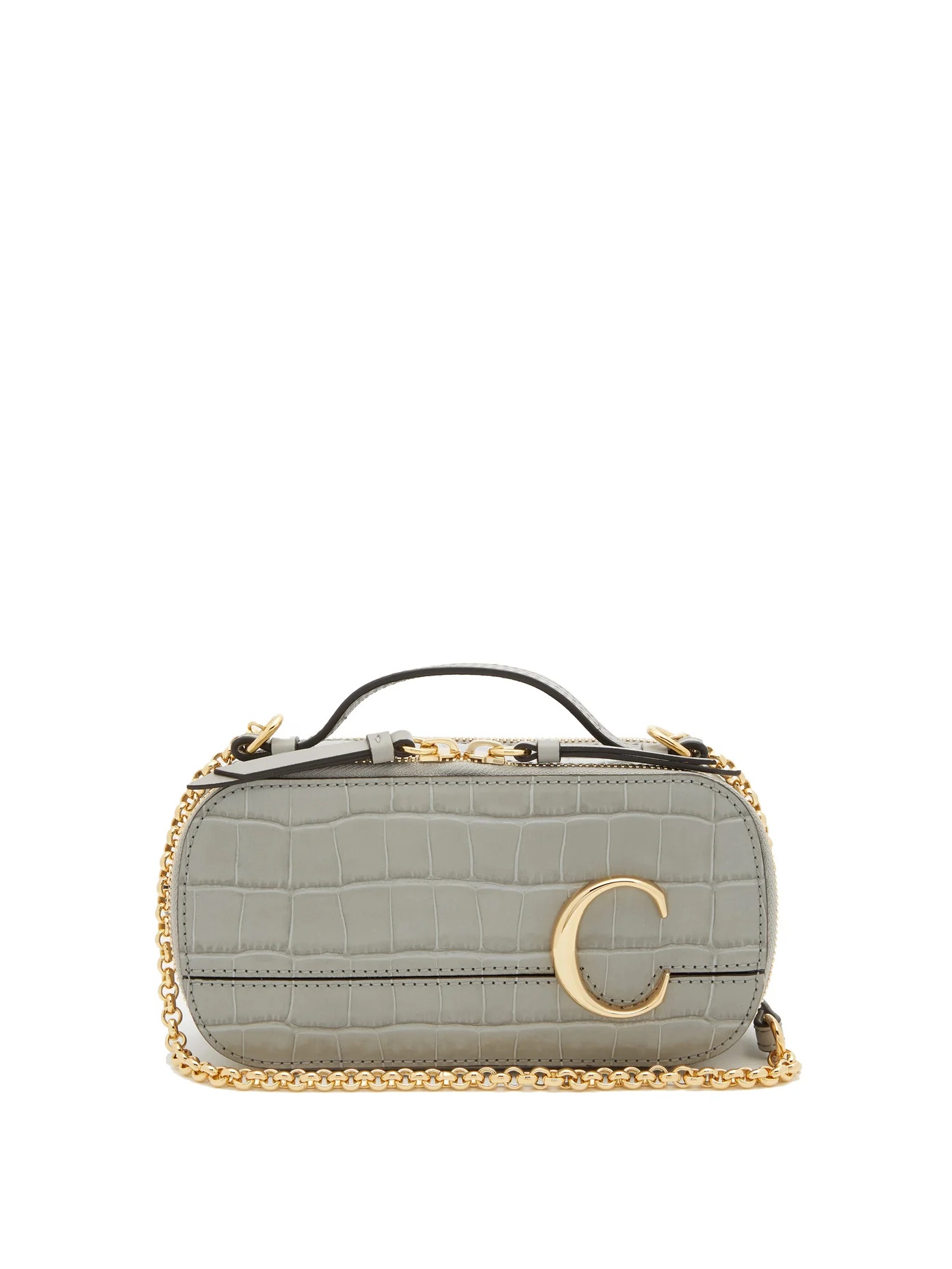 C crocodile-debossed leather vanity bag - 1