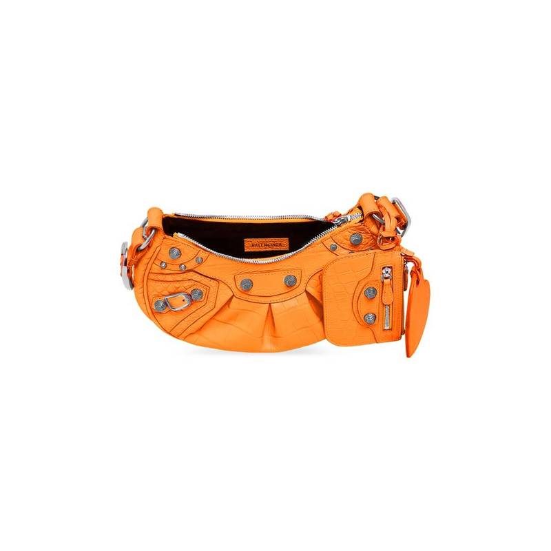 Women's Le Cagole Xs Shoulder Bag Crocodile Embossed  in Orange 6