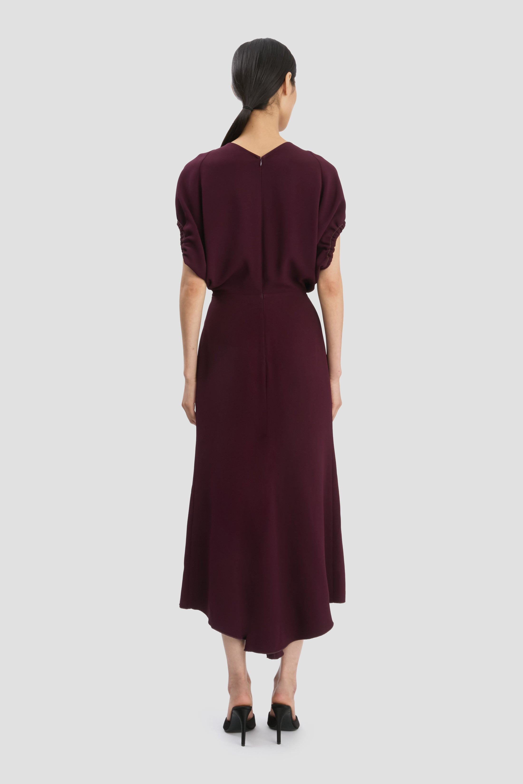 Blouson Detail Midi Dress In Merlot - 5