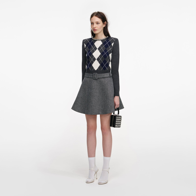 Grey Argyle Crystal Trim Jumper 2