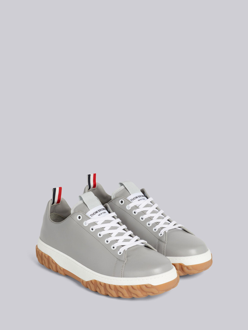 Medium Grey Vitello Calf Leather Cable Knit Sole Court Sneaker 3