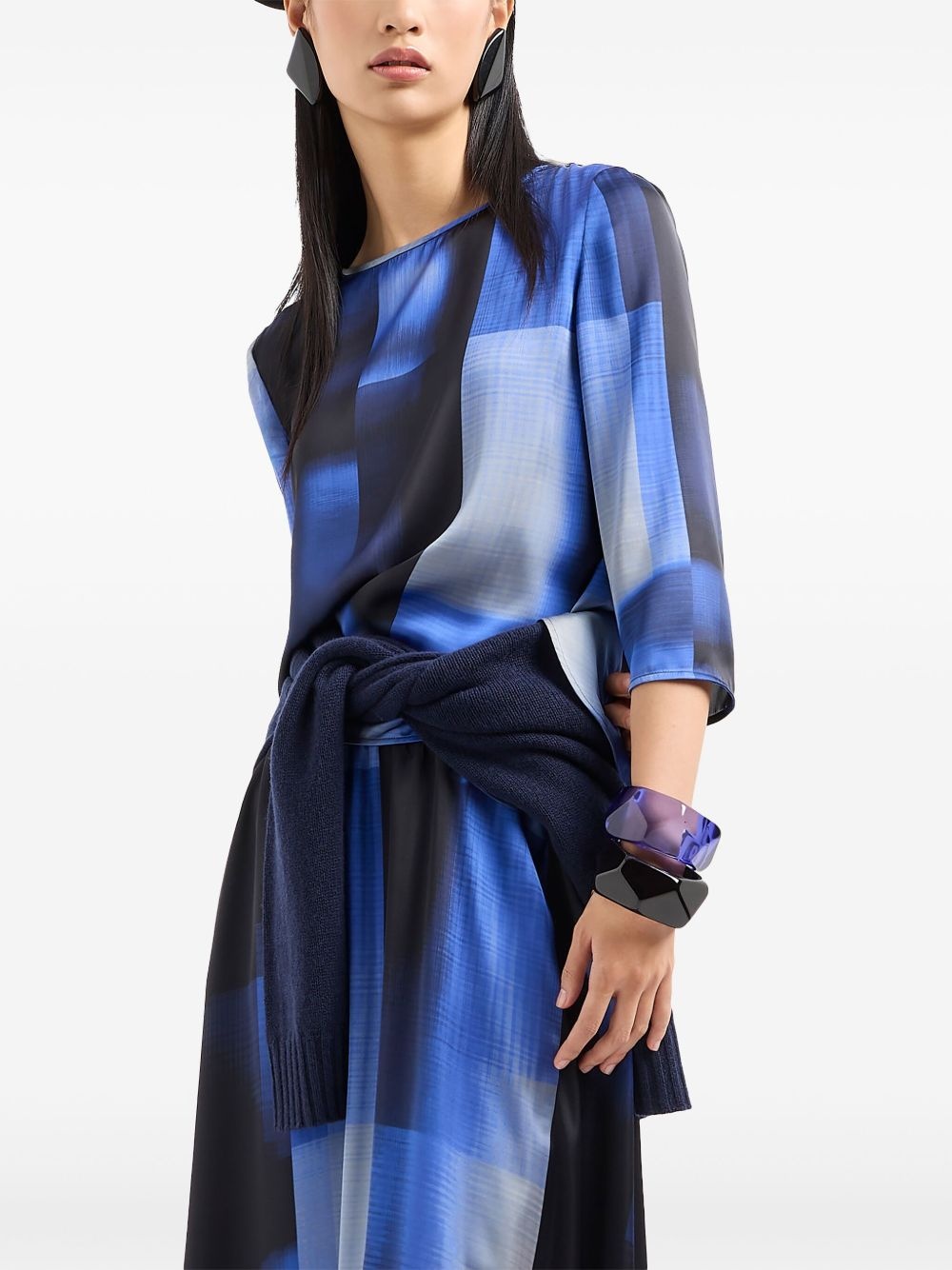 colour-block-print keyhole blouse - 2