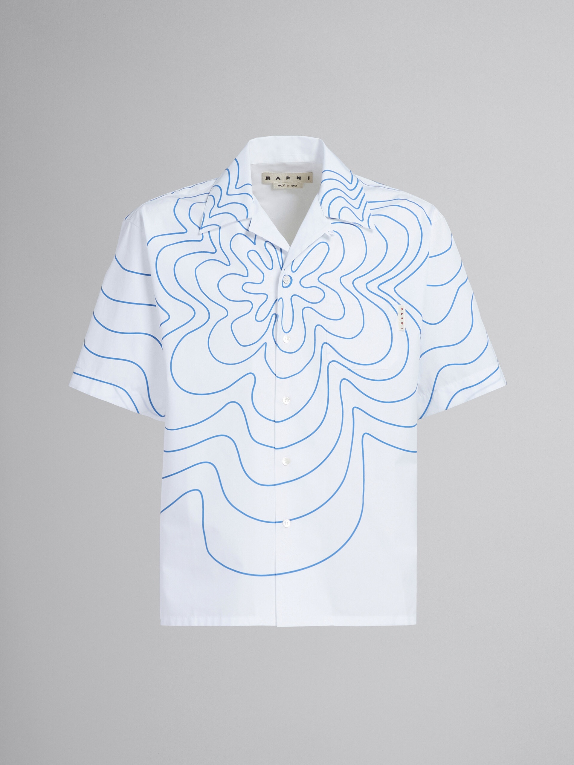 WHITE VIBRATING FLOWER POPLIN BOWLING SHIRT - 1