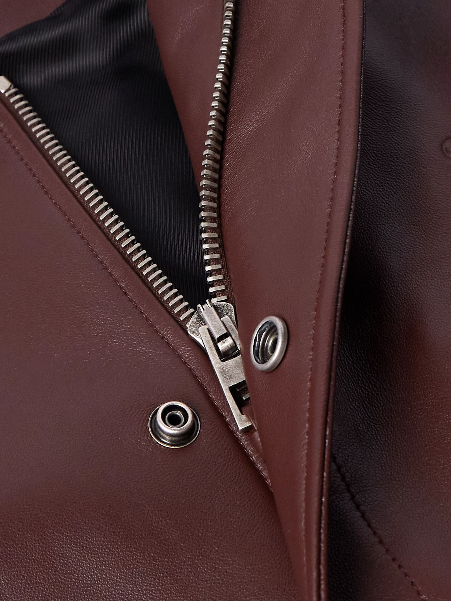 Logo-Debossed Ribbed-Knit Trimmed Leather Bomber Jacket Dark brown - 5