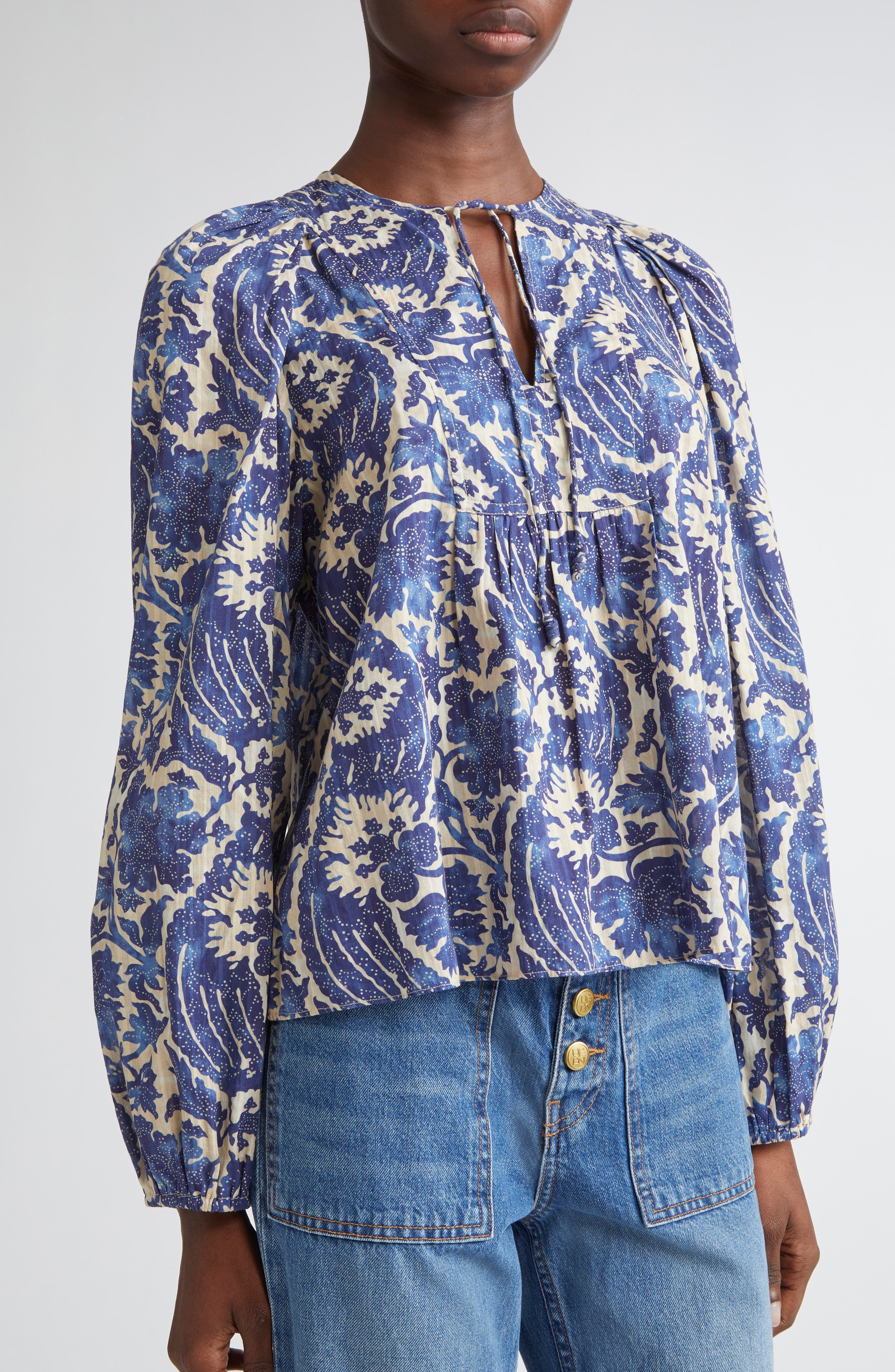 Ulla Johnson Brea Floral Top in Ocean at Nordstrom - 4