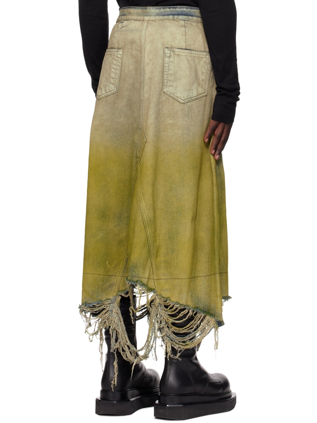 Off-White & Yellow Godet Denim Skirt - 3