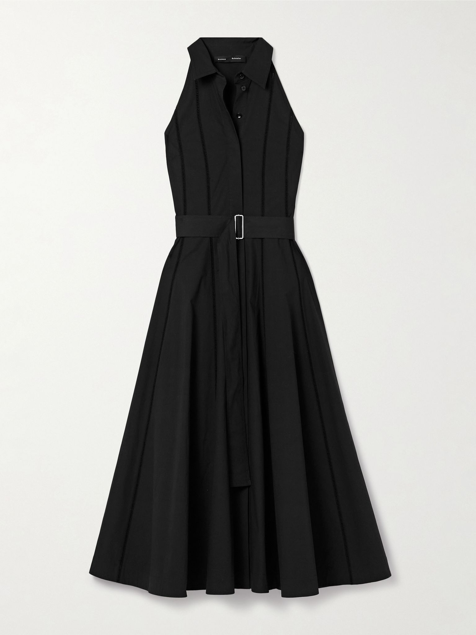 Dorothy crochet-trimmed cotton-blend poplin midi shirt dress Black - 1