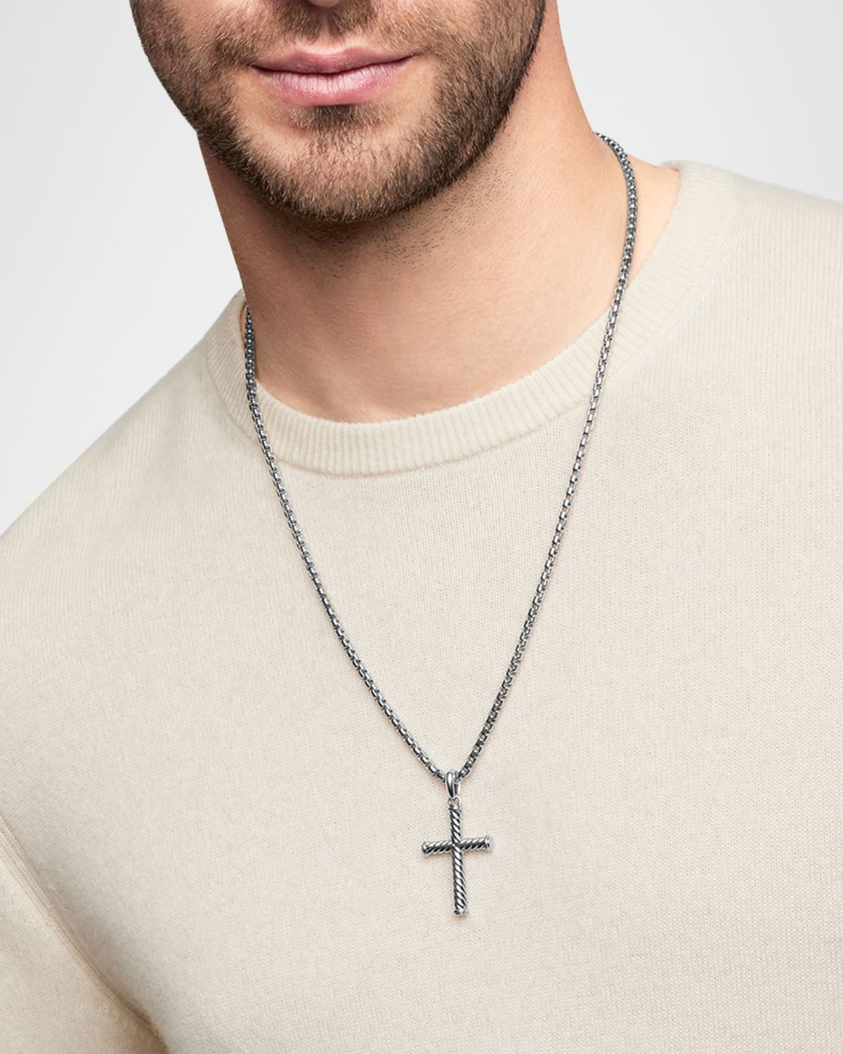Men's Cable Cross Pendant in Silver, 35mm - 6