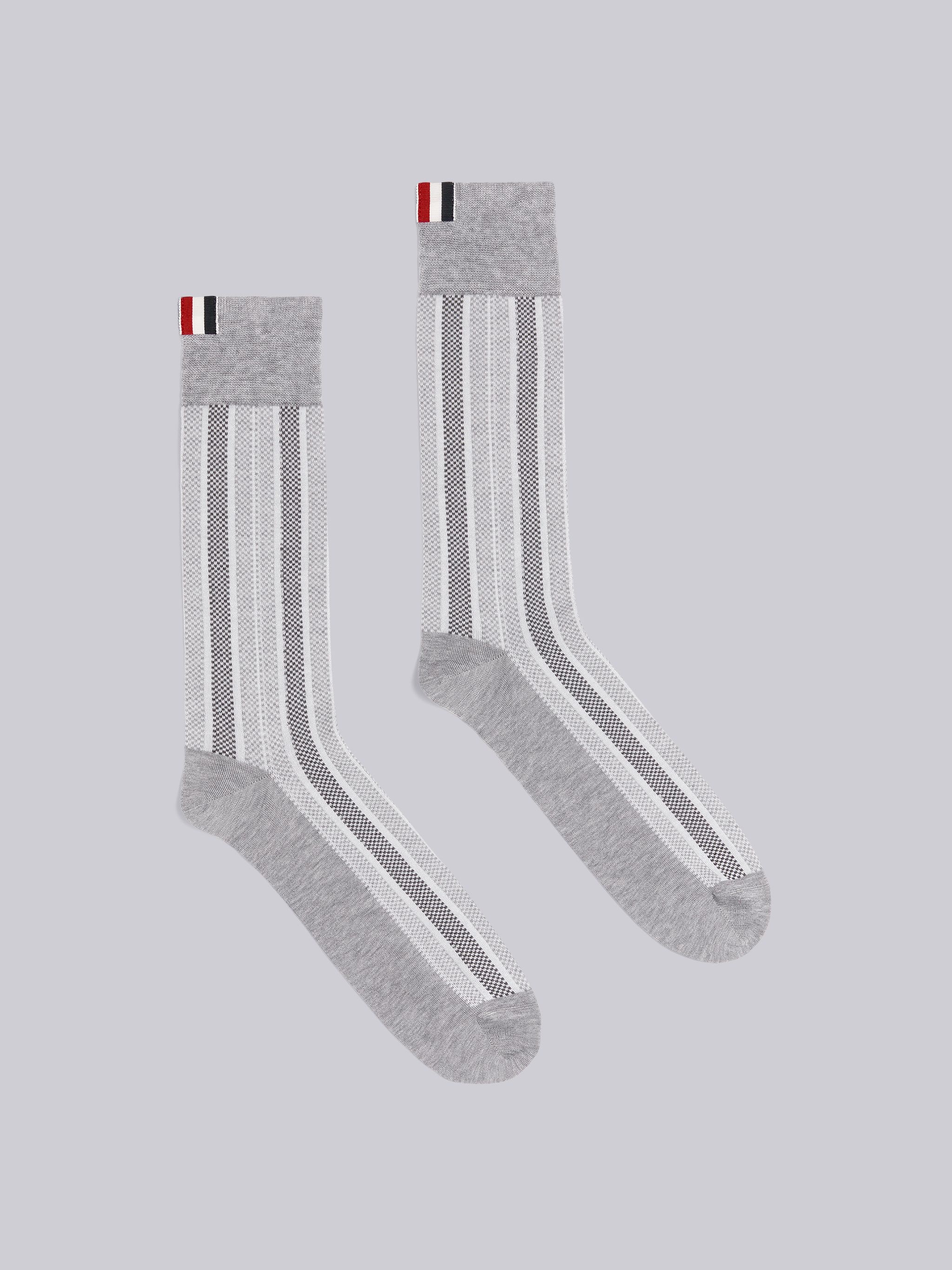 Tonal Grey Mercerized Cotton Stripe Jacquard Mid-calf Socks - 1