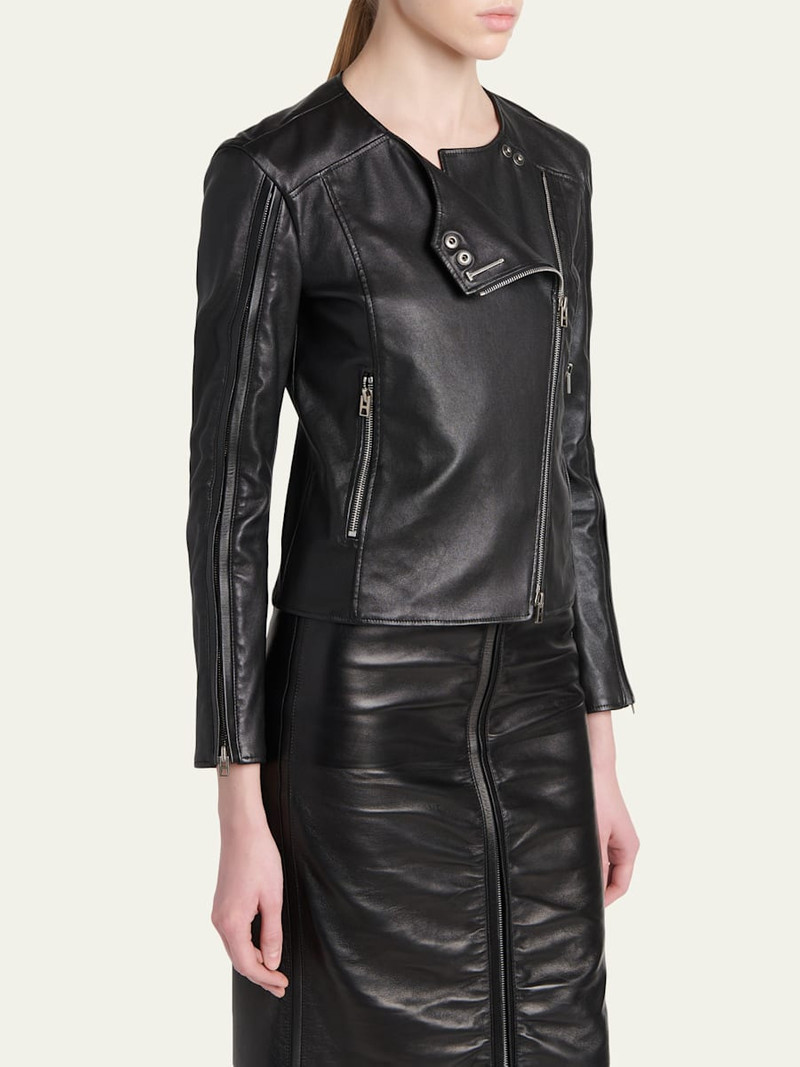 Collarless Leather Moto Jacket 4