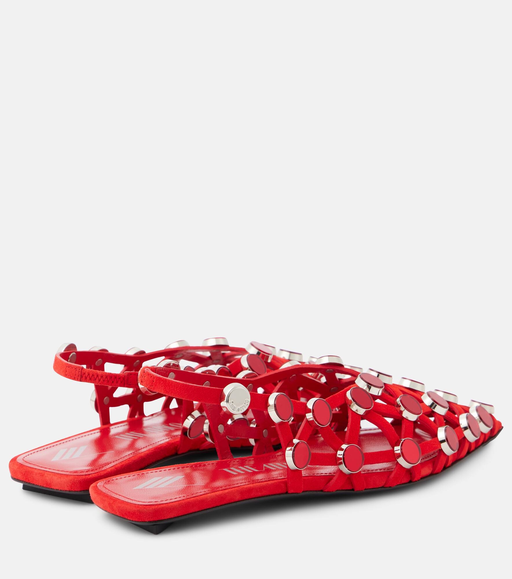 Grid studded leather ballet flats - 3