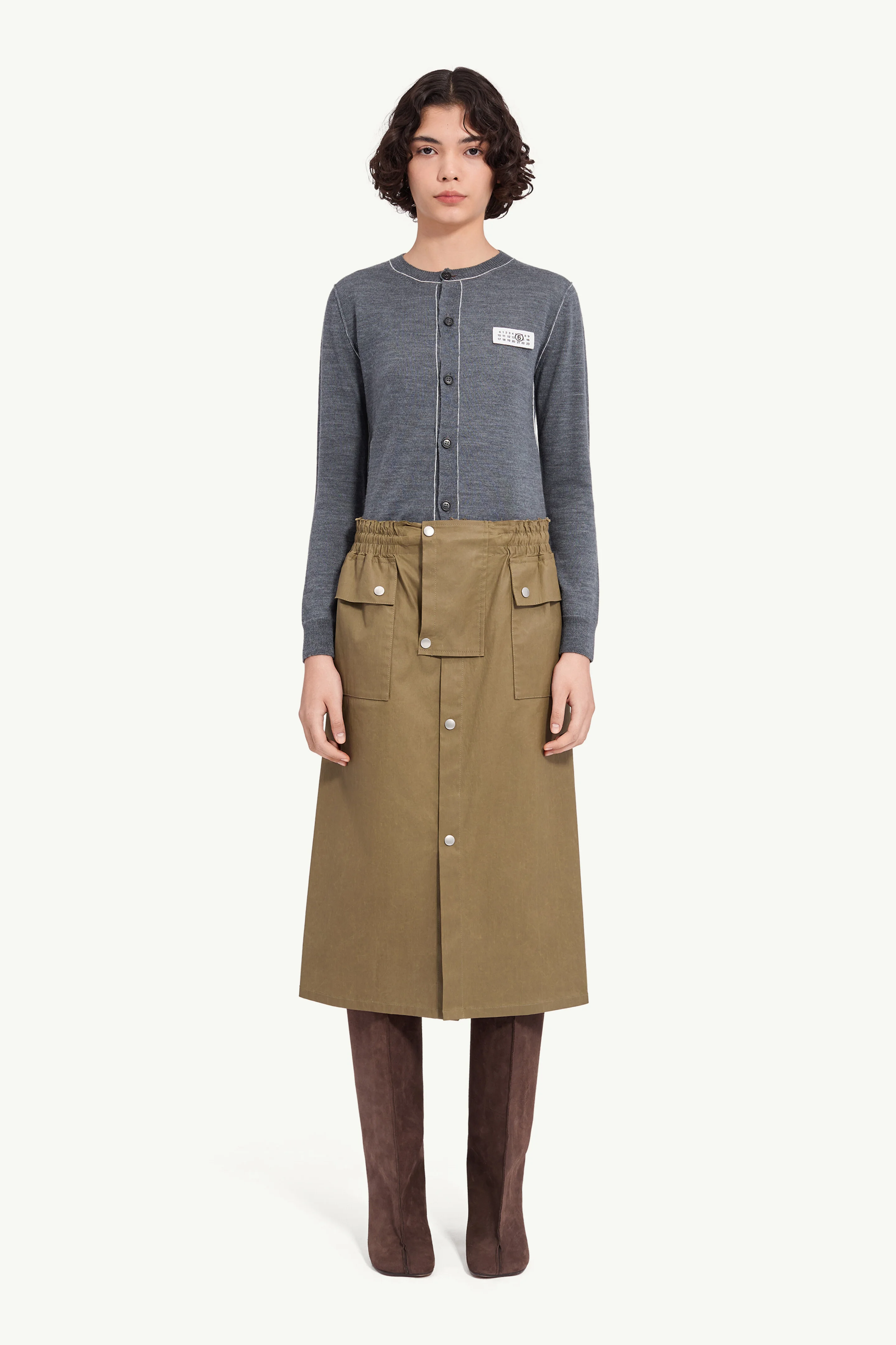 Drawstring coated cotton midi skirt - 1