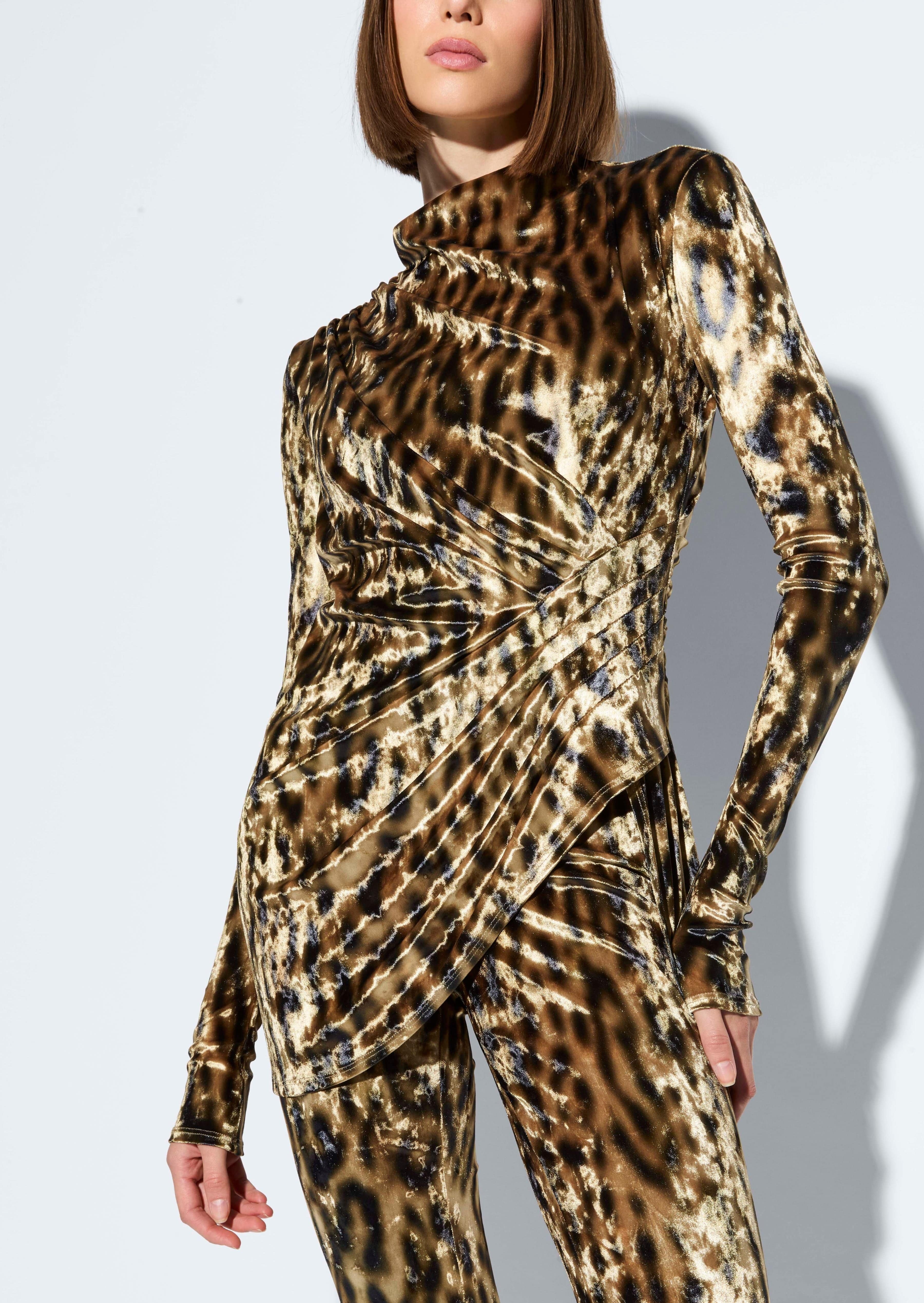 Velvet Leopard Draped Top - 4