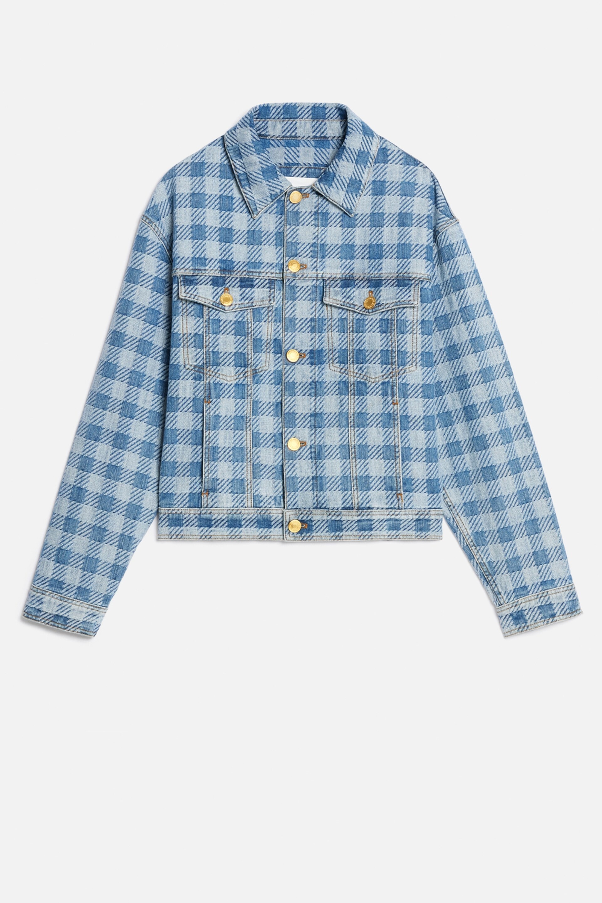 Gingham Boxy Fit Denim Jacket - 7