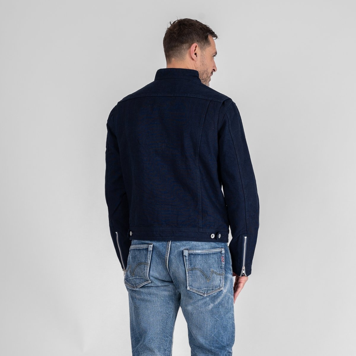 IHJ-135-IND 13oz Oxford Cloth Riders Jacket - Indigo - 3