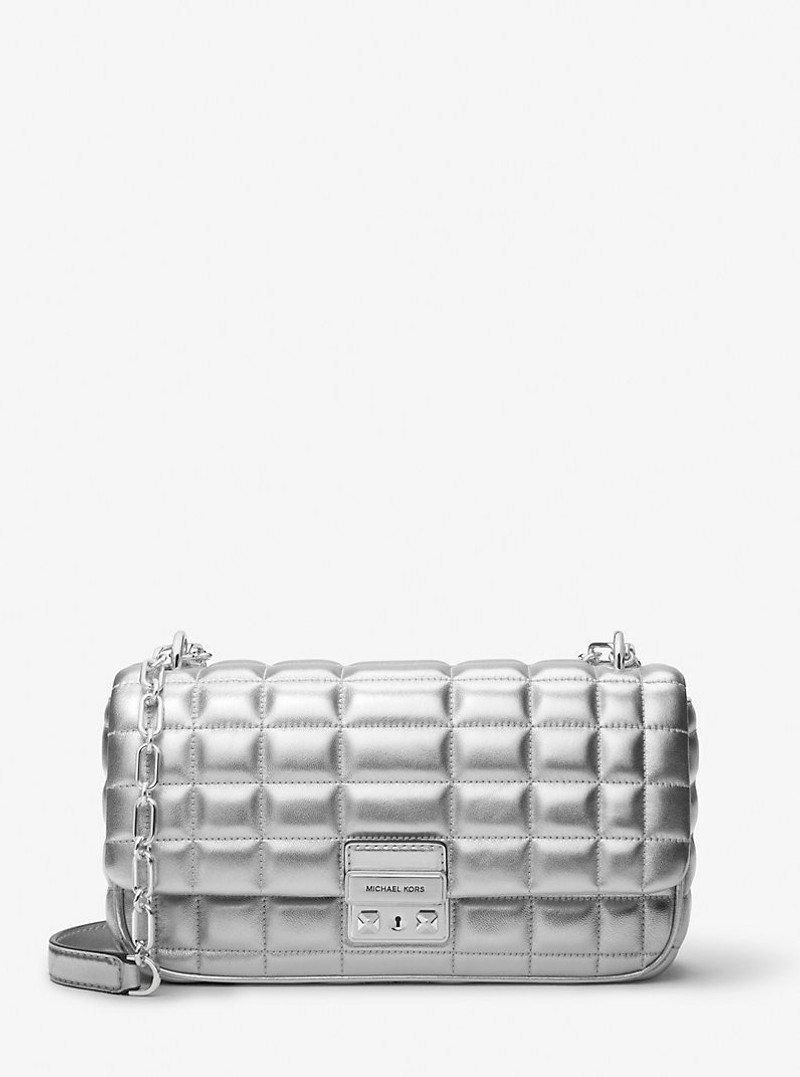 Tribeca Large Metallic Quilted Leather Shoulder Bag 1